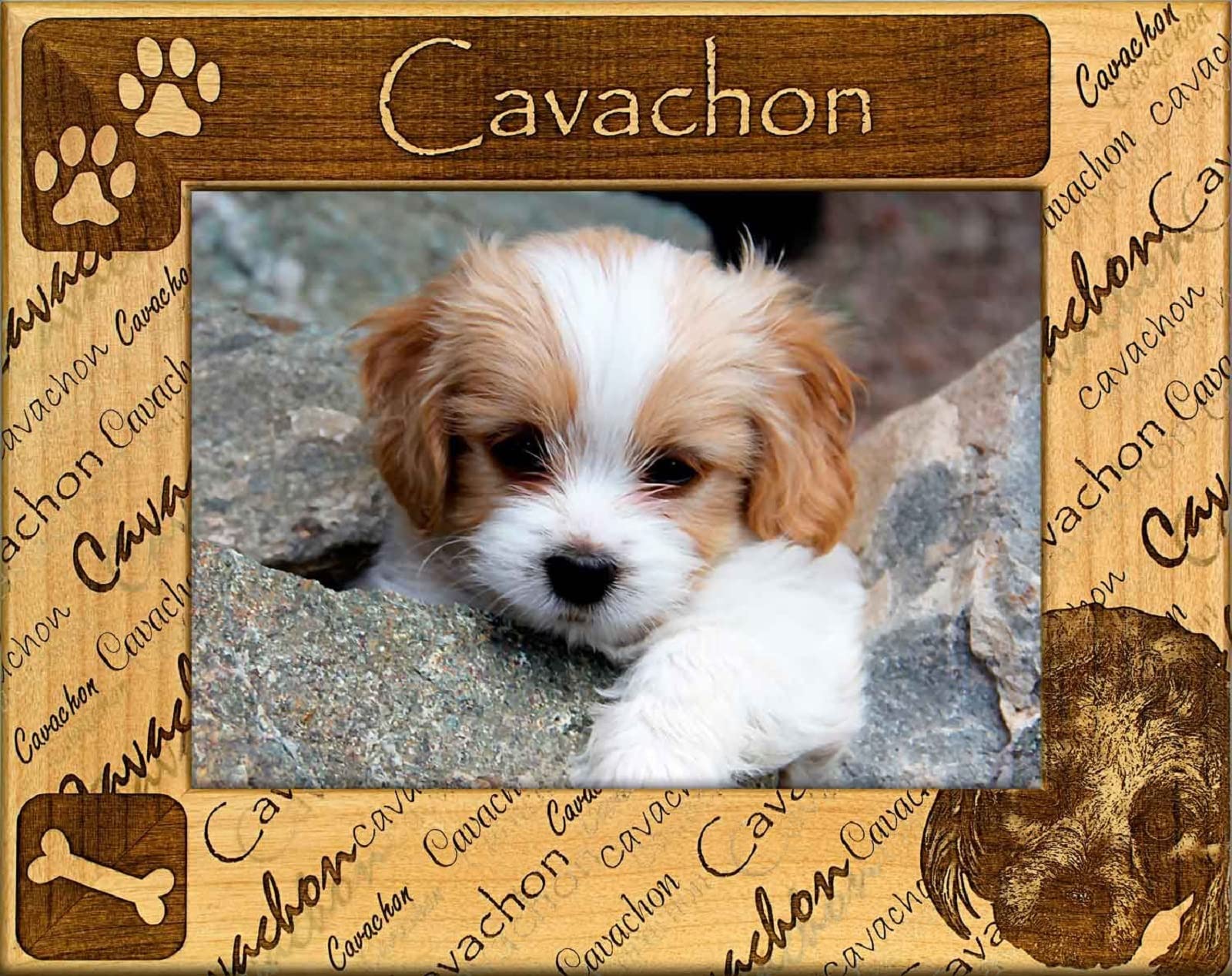 Personalized Cavachon Dog Laser Engraved Wood Picture Frame 4x6 Inches - Perfect for Pet Memorials, Home Decor & Gift Giving
