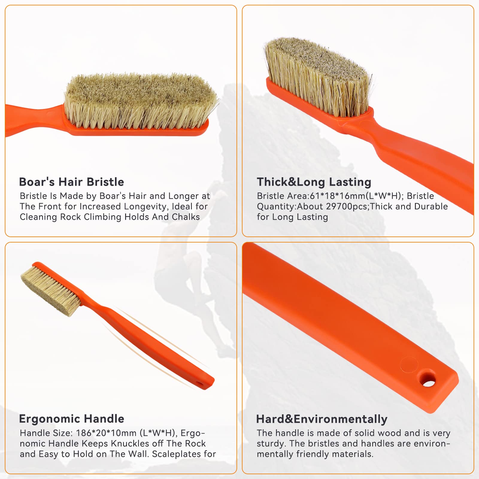 Premium TWO STONES Climbing Chalk Brush - Ultra Durable Boar Hair Bristles for Rock Climbing & Bouldering | Ergonomic Handle & Portable Design | Perfect for Gym Climbing, Outdoor Bouldering & Wall Holds Maintenance (Chalk Bag Not Included)