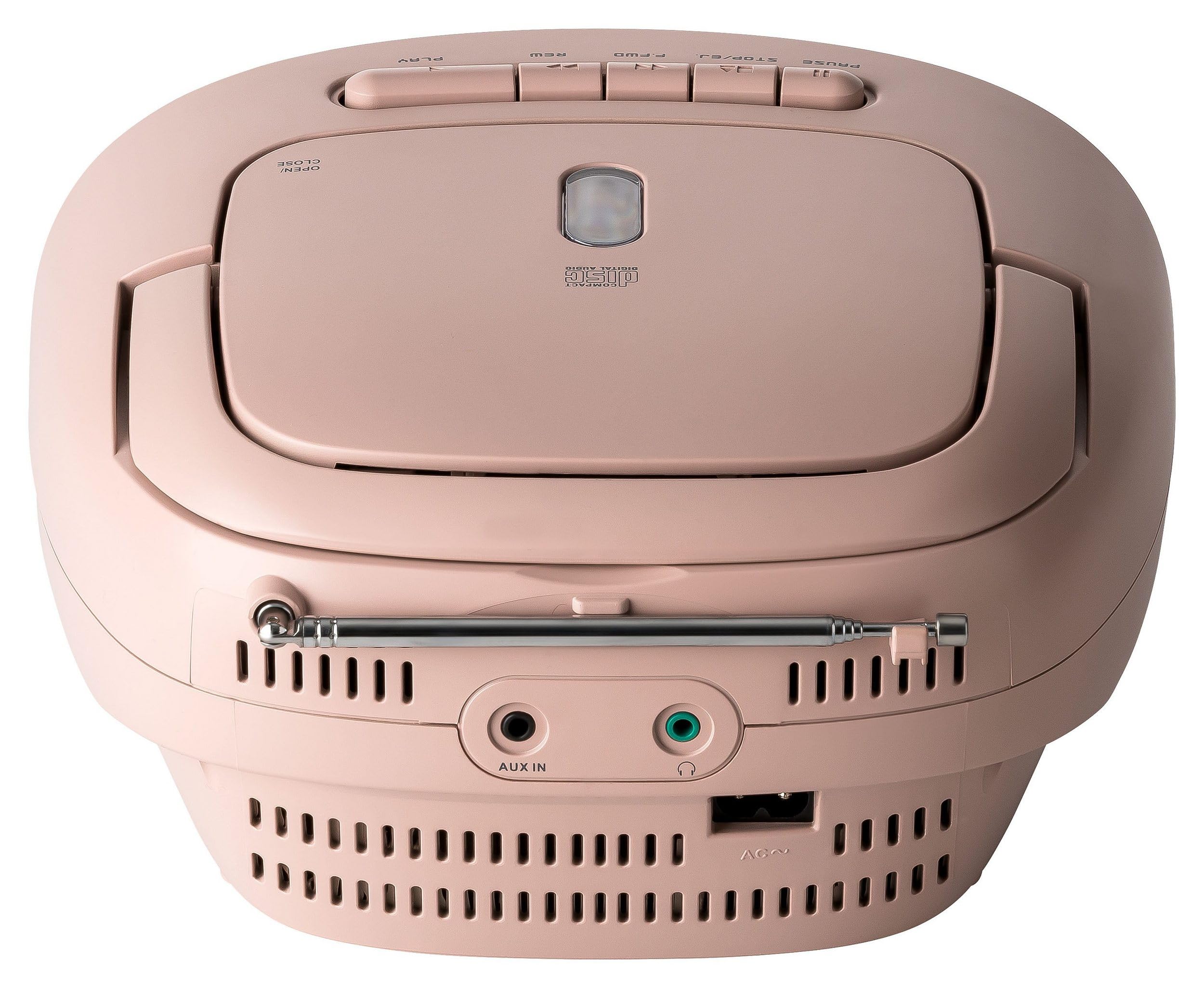Reflexion RCR2260 Portable CD Player with Cassette & FM Radio - PLL Tuning, LCD Display, AUX Input, Headphone Jack - White/Pink (Home, Office, Car, Travel Use)