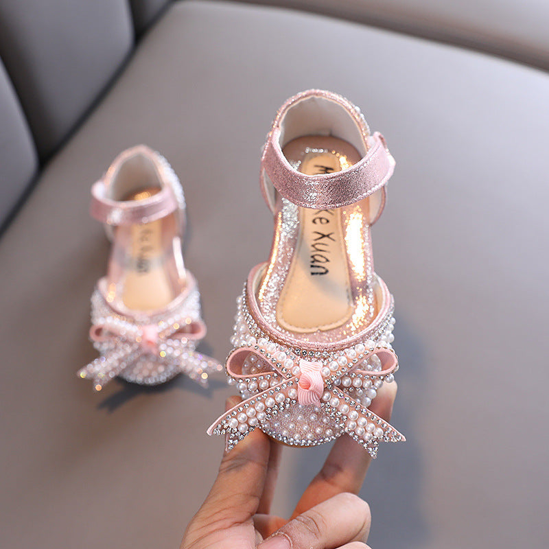Adorable Baby Girl Summer Bow Knot Pearl Princess Sandals - Comfortable & Stylish Toddler Sandals for Beach, Party & Outdoor Play