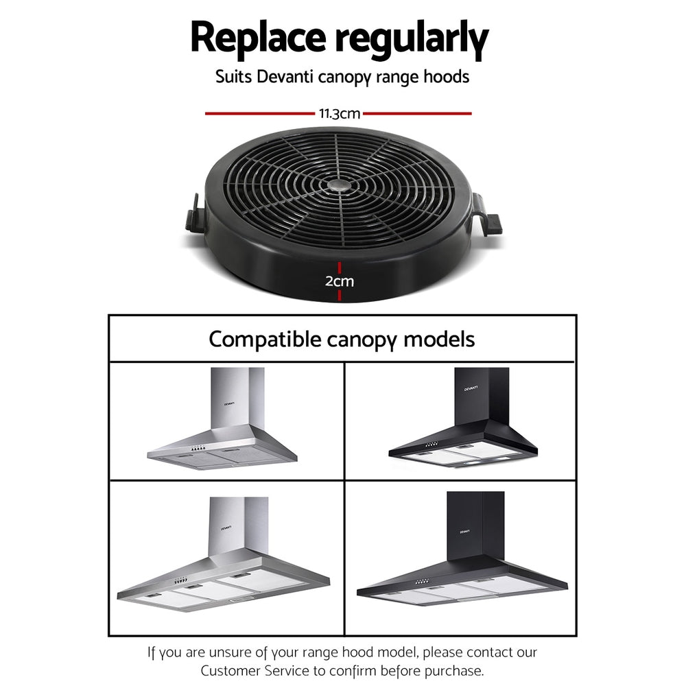Devanti 11cm Range Hood Carbon Charcoal Filter Replacement Pack of 2 - Compatible with Kitchen Exhaust Fans, Stove Vents & Cooktop Hoods for Odor Elimination & Air Purification