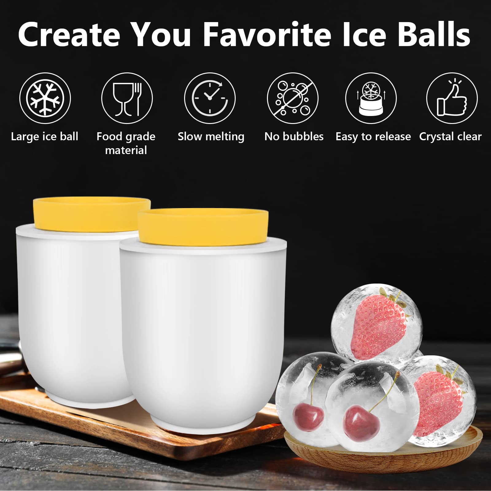 KAYYUKI 2-Pack Crystal Clear Ice Ball Maker Mold - 2.8 Inch Large Whiskey Ice Mold, Silicone Round Ice Cube Tray for Freezer - Perfect for Whiskey, Cocktails, Bourbon & Drinks - Ideal for Home Bars, Parties & Gifts (2024 Upgraded Version)