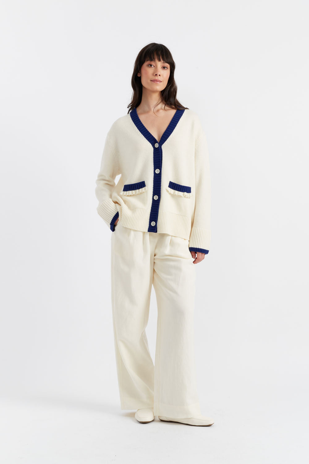 Luxury Cream Wool Cashmere Admiral Cardigan for Women - Soft & Warm Winter Sweater - Perfect for Office, Travel & Casual Outfits
