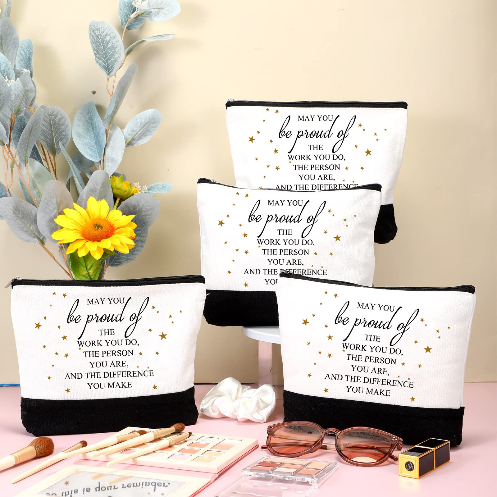 Roowest 20 Pcs Inspirational Makeup Bags for Women - Bulk Cosmetic Pouches with Zipper, Coworker Appreciation Gifts, Employee Recognition Week, Social Worker Gifts (White, Proud) - Perfect for Office Celebrations, Team Building Events & Thank You Presents