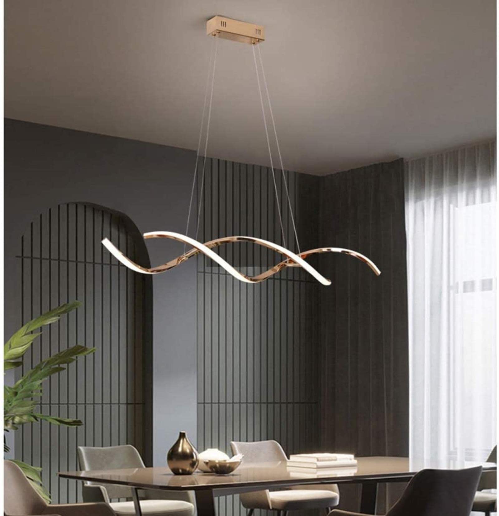 Modern LED Chandelier Lamp - Gold Plated Twisted Pendant Light with Wave Ribbon Design, High Brightness Candlestick Lighting for Dining Room, Bar, and Table Decoration - 9 Lights Hanging Fixture