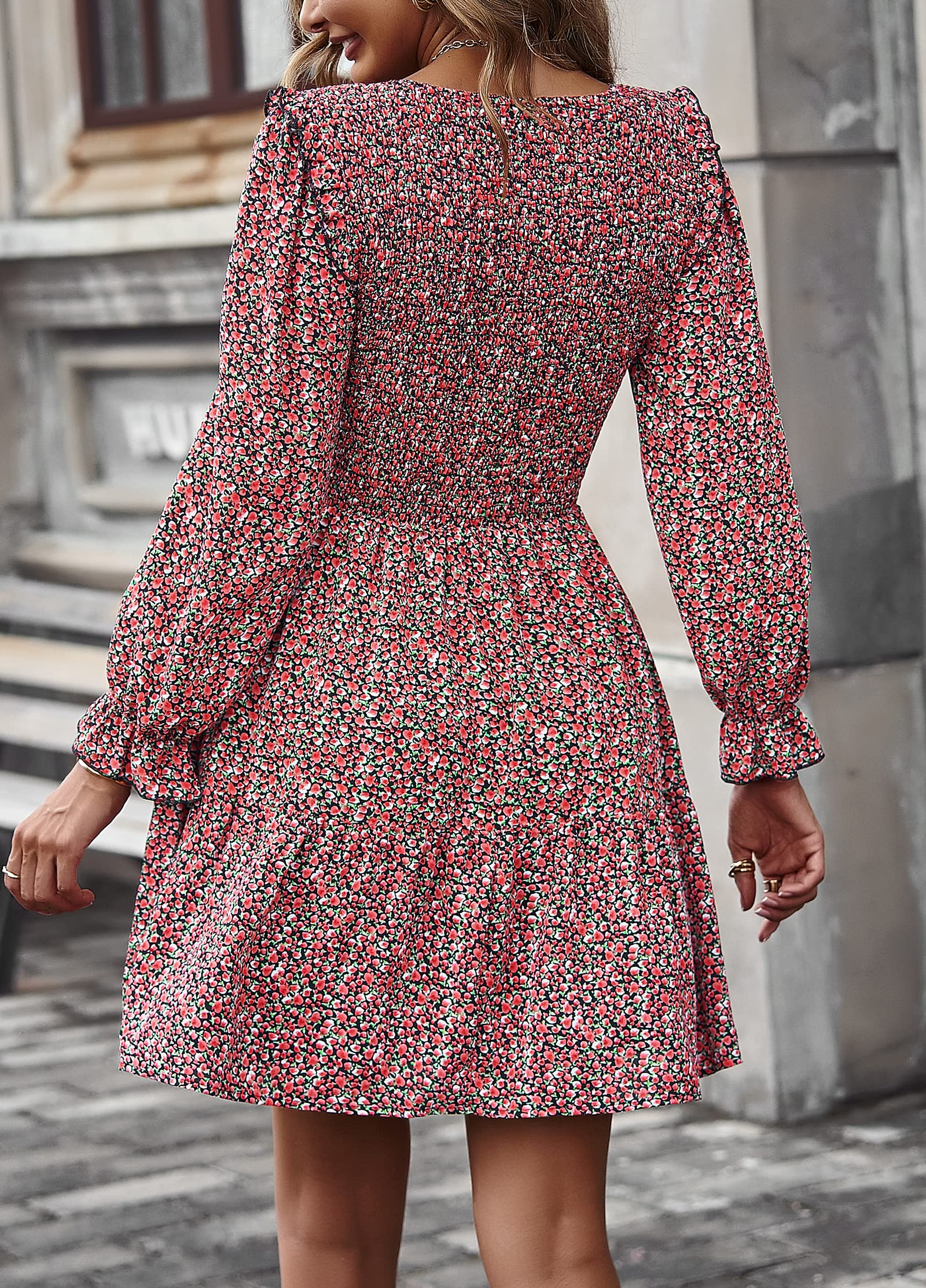 KIRUNDO Women's Floral Smocked Long Sleeve Ruffle A-Line Mini Dress - Spring Summer Party Dress 2025 | Perfect for Weddings, Garden Parties & Date Nights