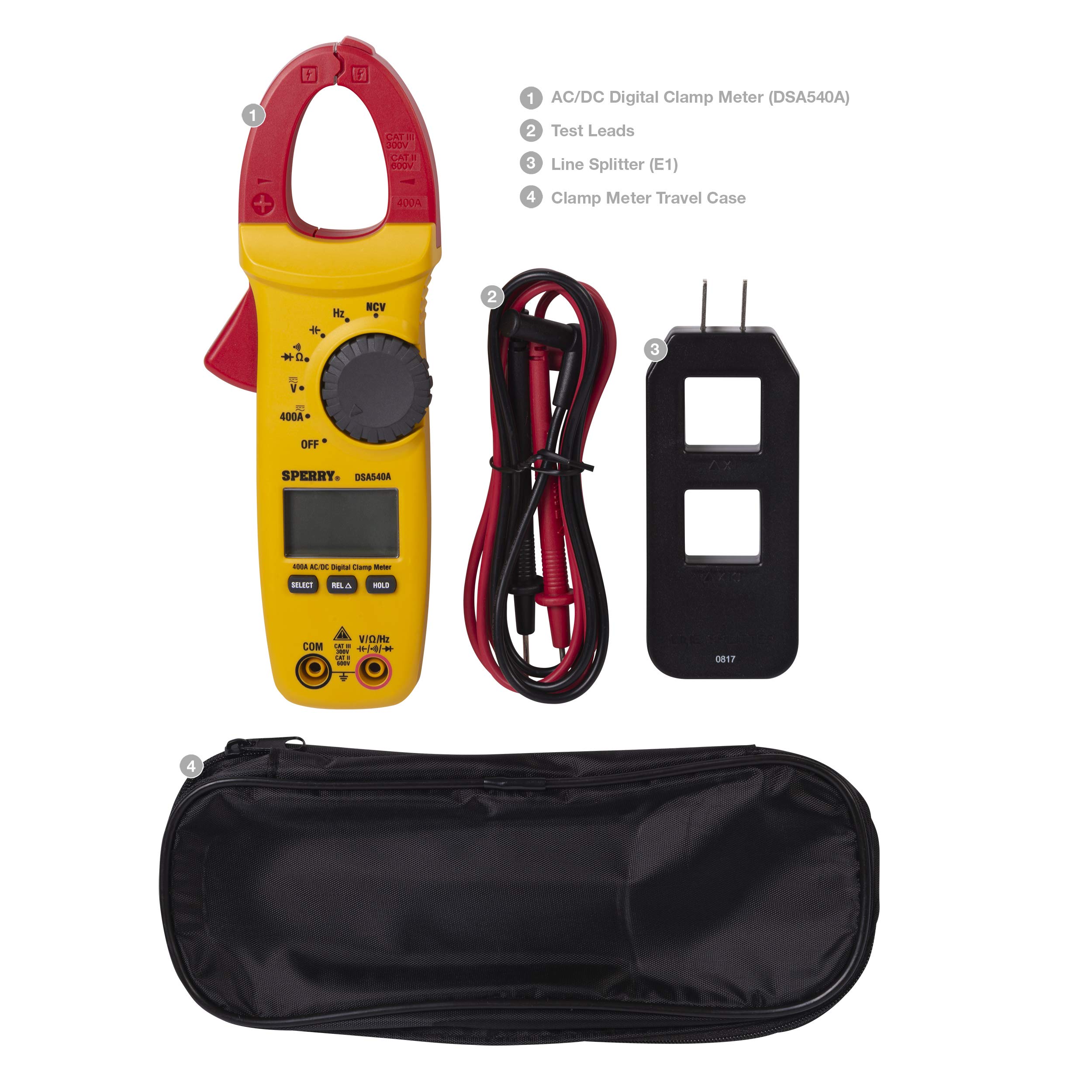 Sperry Instruments ESK1 Digital Clamp Meter & Line Splitter Tester Kit - Professional Electrical Testing Tool for Home & Industrial Use - Yellow