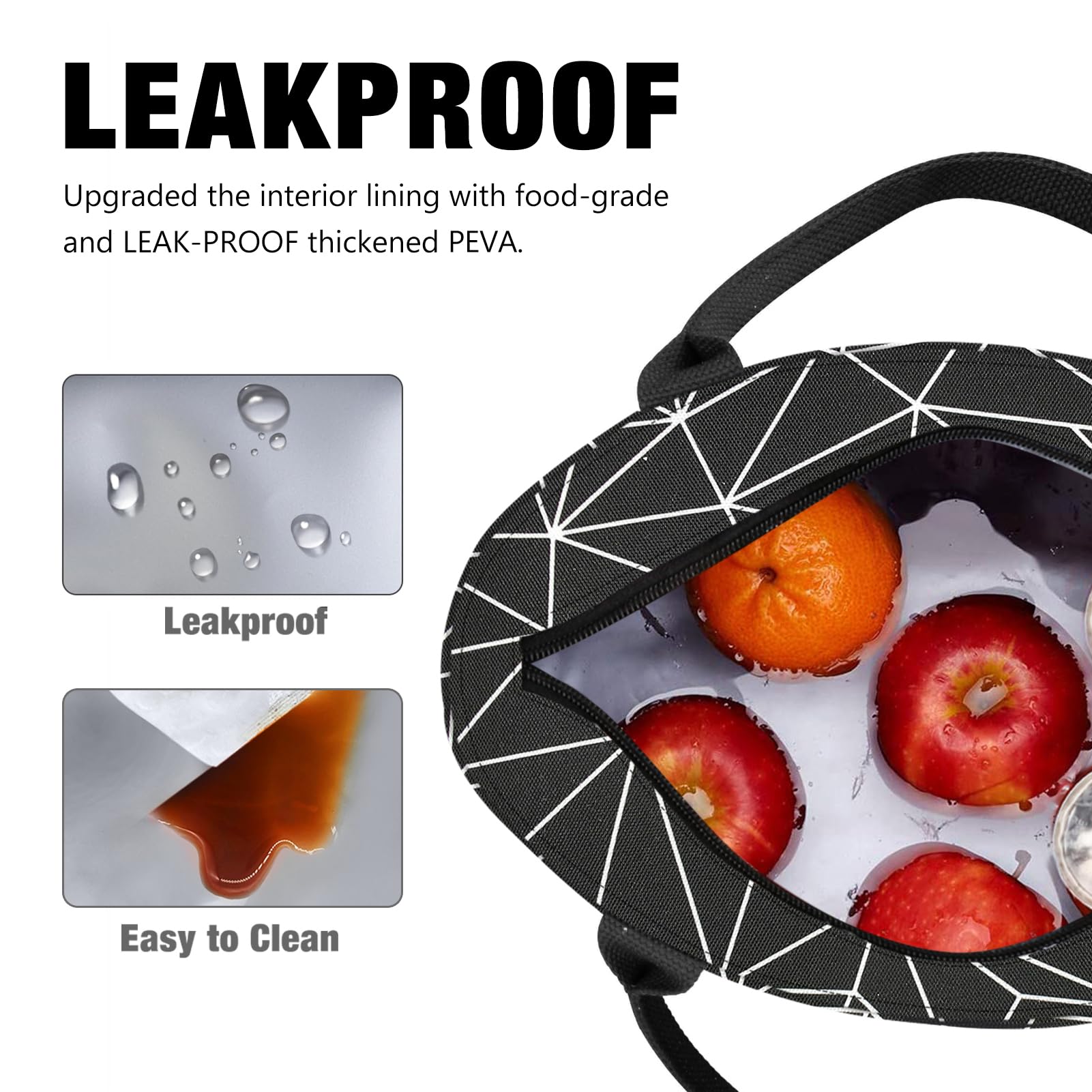 Aosbos Large Insulated Lunch Bag for Women - Leakproof Lunch Box & Food Organizer Tote - Black Prism - Perfect for Office, School, Picnics & Travel