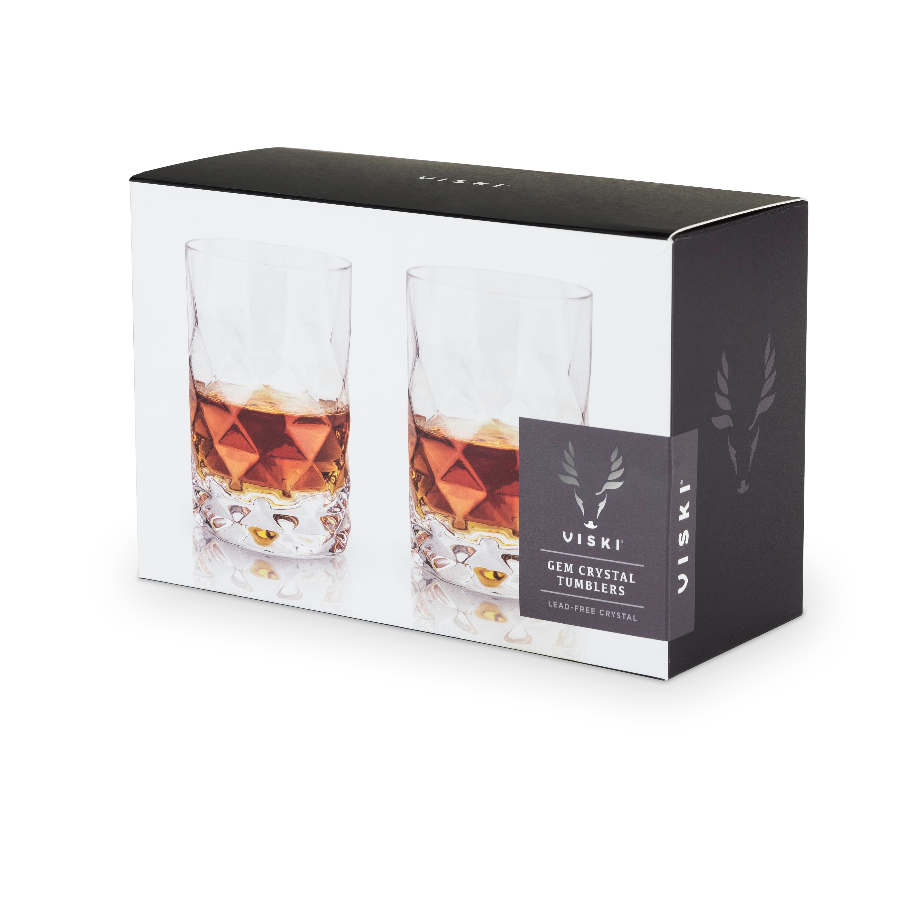 Premium Gem Crystal Tumblers Set of 2 - Elegant Glass Cups for Whiskey, Cocktails & Iced Coffee - Perfect for Home Bar, Dinner Parties & Gifts