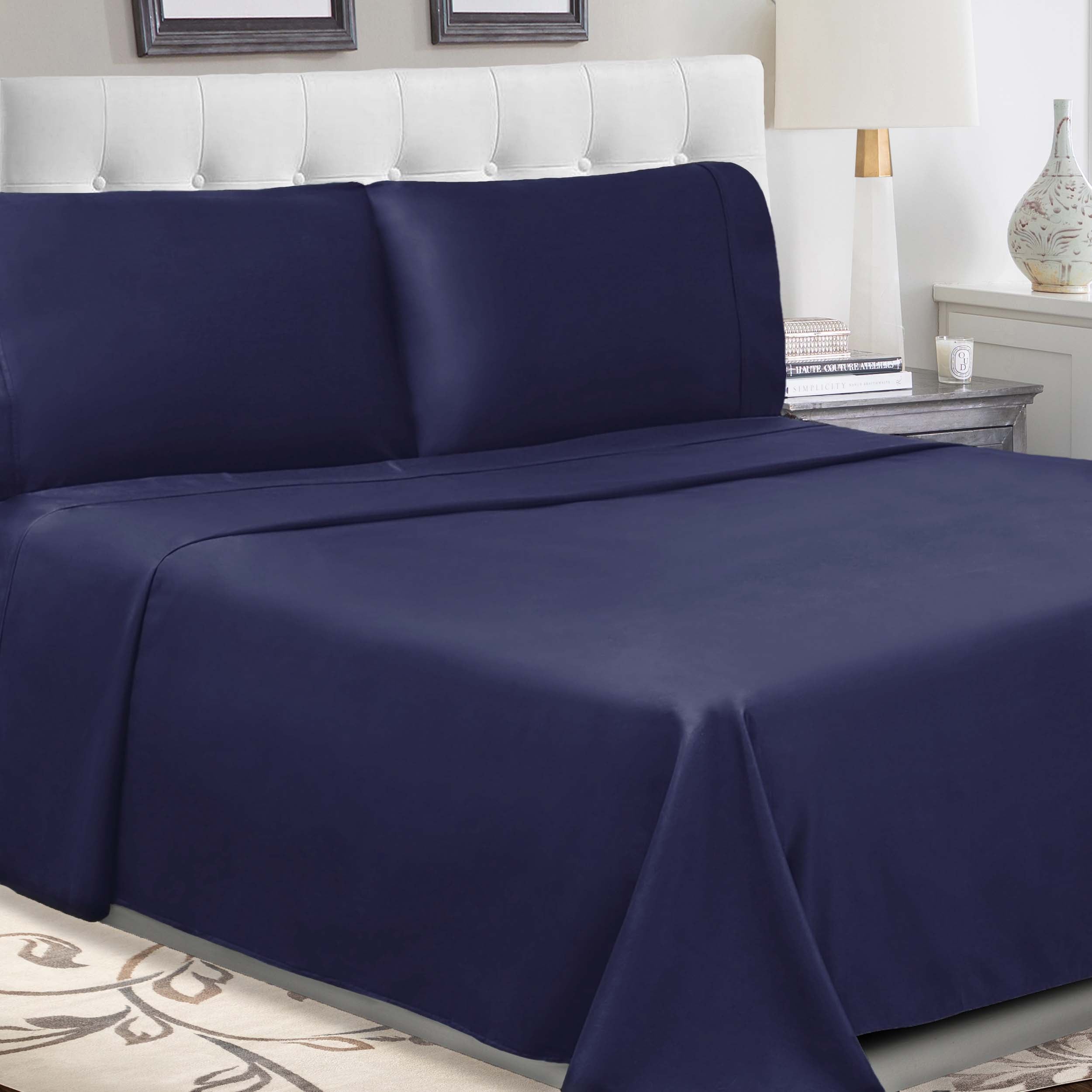 300 Thread Count Cotton Percale Solid Deep Pocket Bed Sheet Set - Queen Size, Soft & Breathable Luxury Sheets for Comfortable Sleep - Perfect for Master Bedroom, Guest Room or Vacation Home