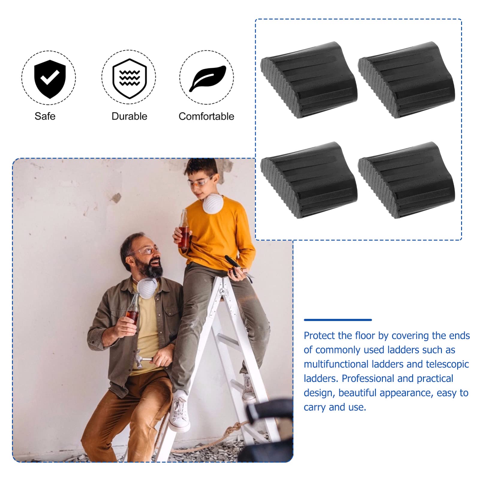 12-Pack Non-Slip Ladder Feet Pads - Heavy Duty Rubber Step Ladder Mats for Safety & Floor Protection - Perfect for Home, Garage, Workshop & Office Use