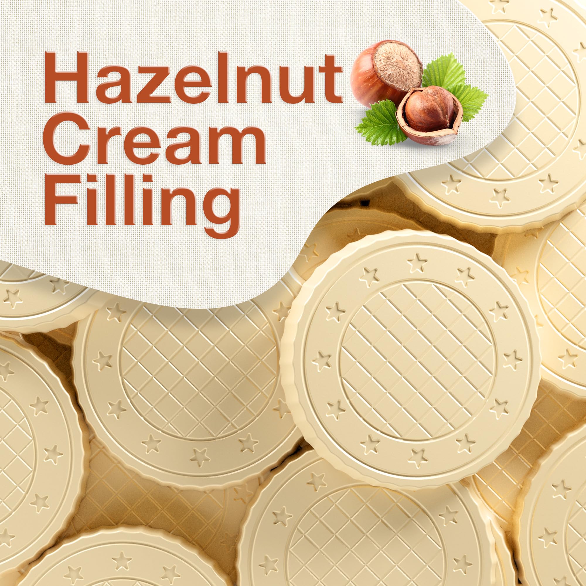 Fiorella White Chocolate Hazelnut Wafer Cookies - 18 Individually Wrapped Snacks for Office & Travel