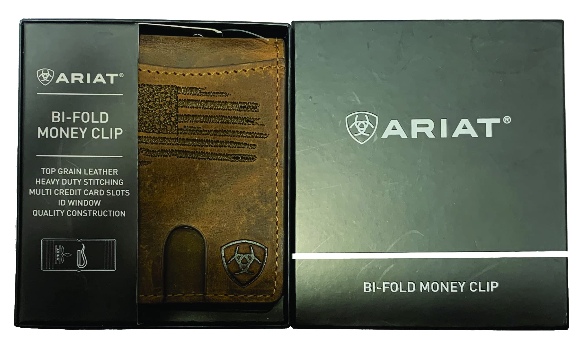 Custom Skull Ariat Faded Flag Front Pocket Wallet - Genuine Leather Bifold Wallet for Men - Perfect for Everyday Use, Travel & Outdoor Adventures
