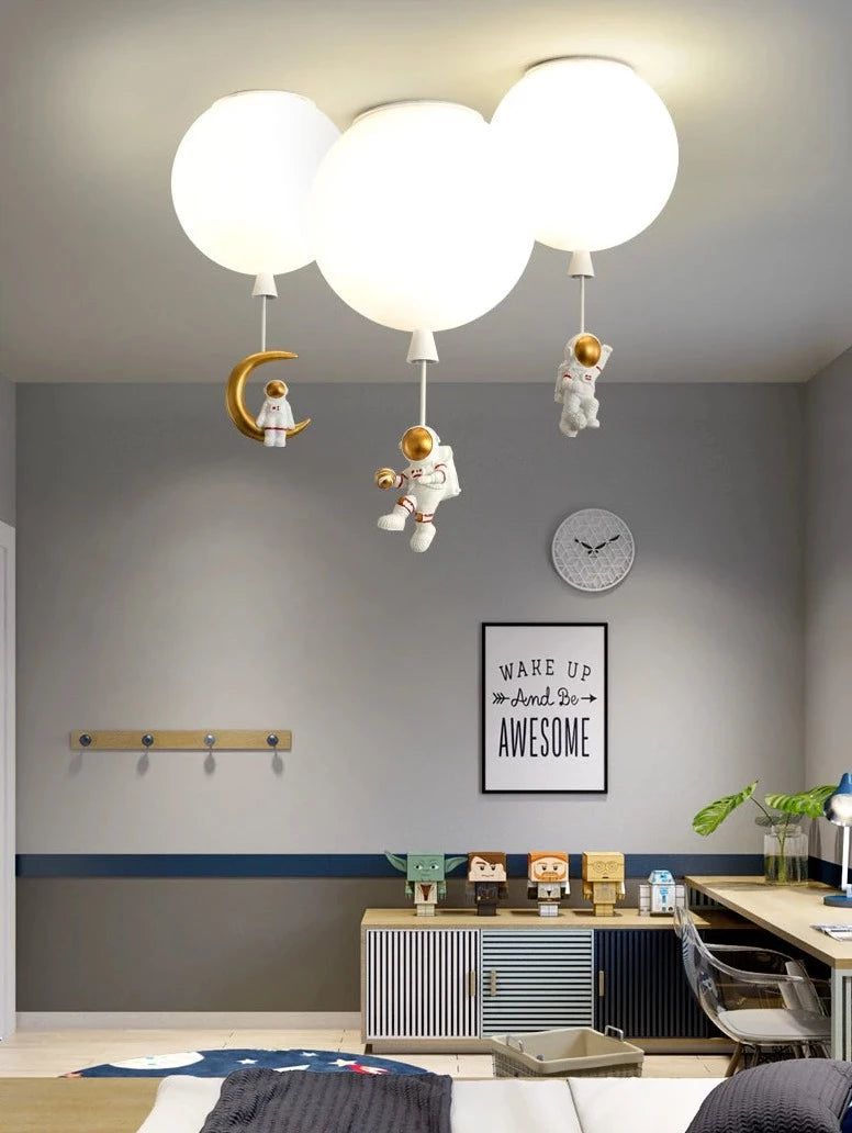Astronaut on Moon LED Ceiling Light - Space-Themed Kids Room Decor, Bedroom Night Light & Sci-Fi Home Lighting for Space Enthusiasts