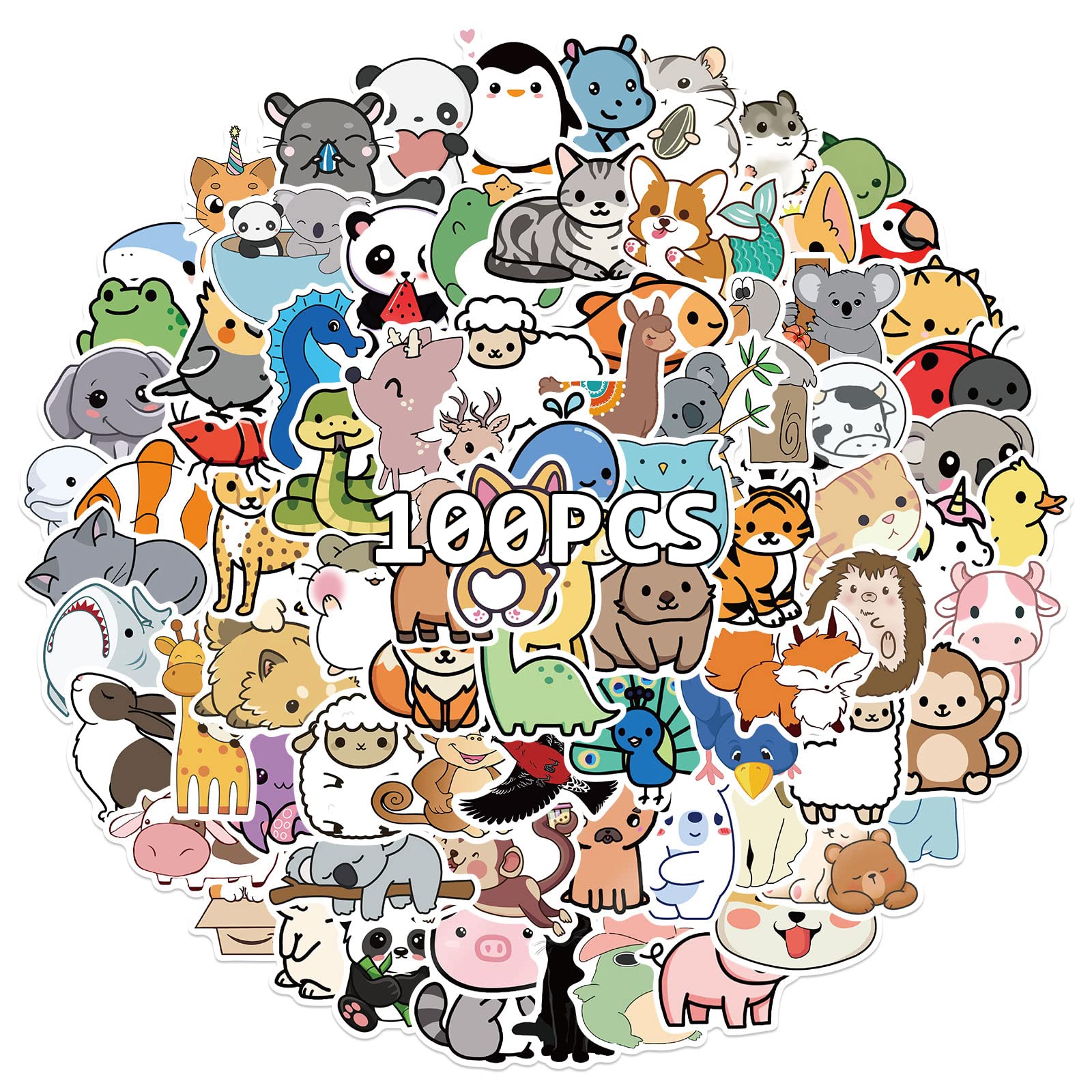100PCS Cute Animal Cartoon Stickers - Waterproof Vinyl Decals for Laptop, Skateboard, Water Bottle, Bike, Phone & Luggage - Perfect for DIY Crafts, Kids Room Decor & Personalizing Accessories