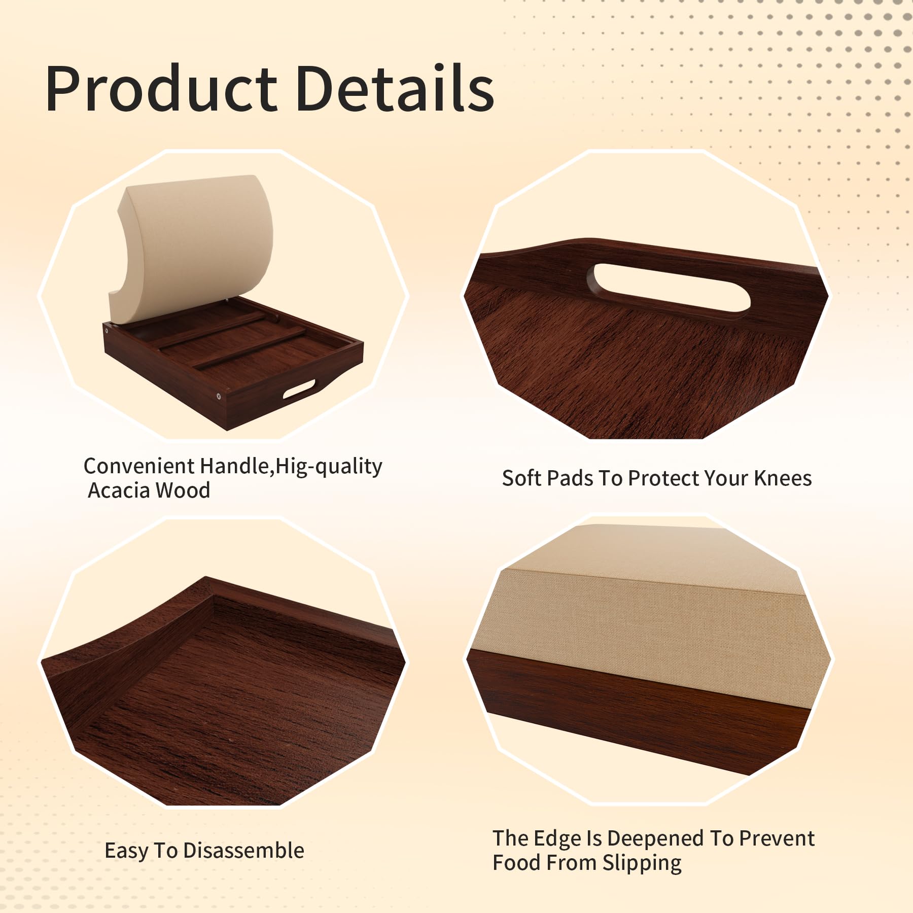 Modern Wooden Lap Desk with Folding Legs & Detachable Cushion - Portable Laptop Tray for Bed, Sofa, or Floor - Ergonomic Home Office & Study Desk with Comfortable Handles