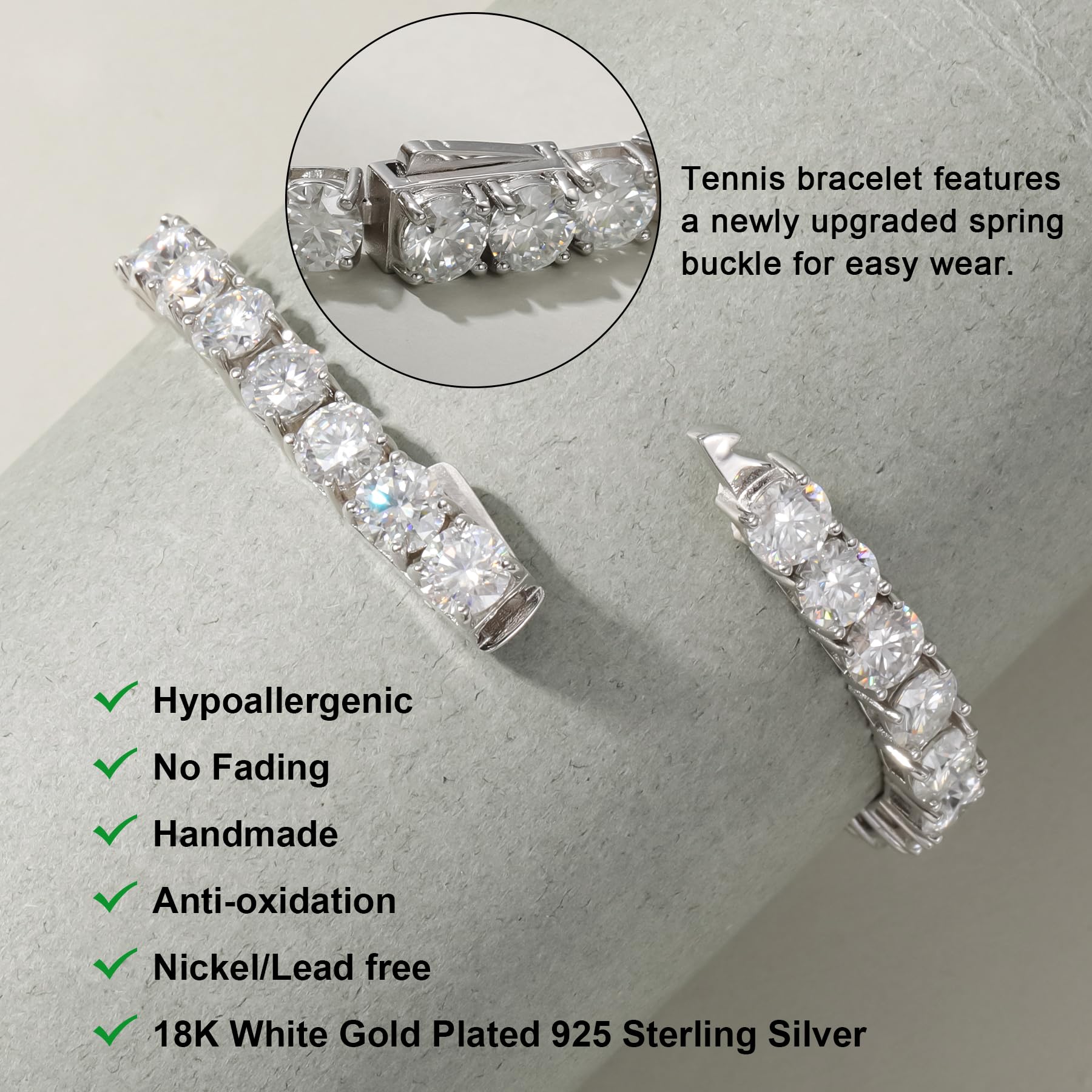 Moissanite Tennis Bracelet for Women - 18K White Gold & 925 Sterling Silver Bracelet - 3-6.5mm Diamond Alternative Jewelry - Adjustable 6-7.5 Inch - Perfect for Weddings, Anniversaries & Gifts