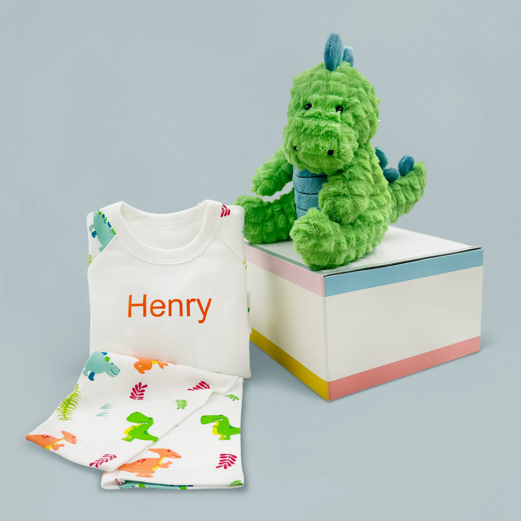 Steiff Spott Stegosaurus Dinosaur Plush Toy with Personalized Dinosaur Pajamas - Perfect Gift for Kids' Bedtime & Dinosaur-Themed Nursery Decor