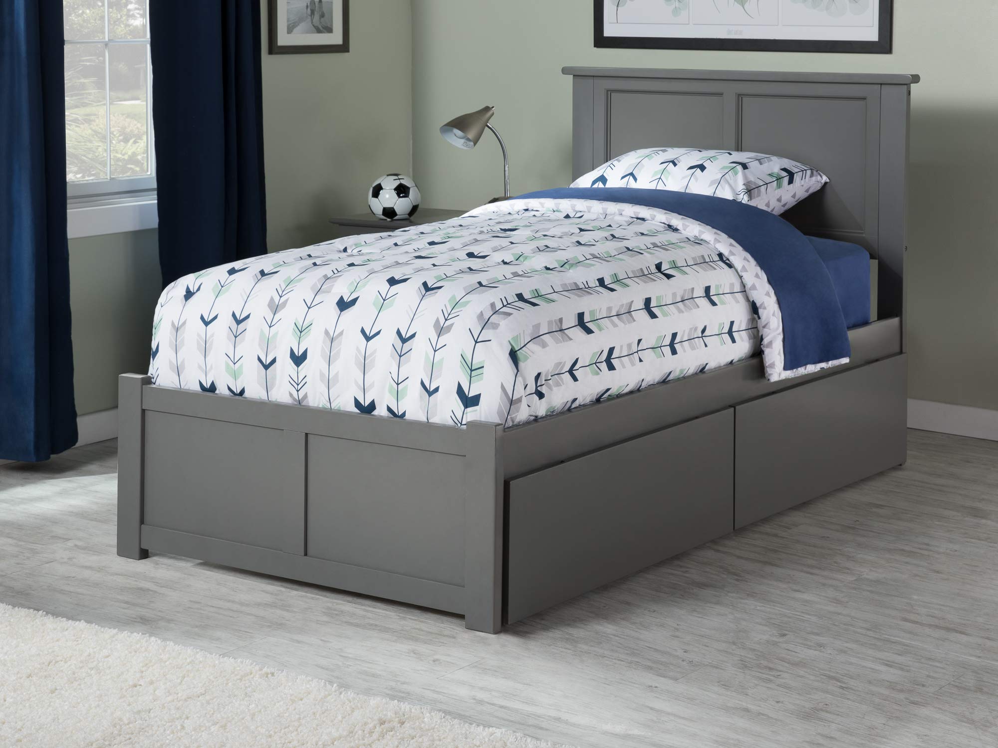 AFI Madison Twin Platform Bed with Footboard, Storage Drawers & USB Charger - Grey - Space-Saving Bed Frame for Small Rooms, Kids & Teens Bedroom, Dormitory or Guest Room