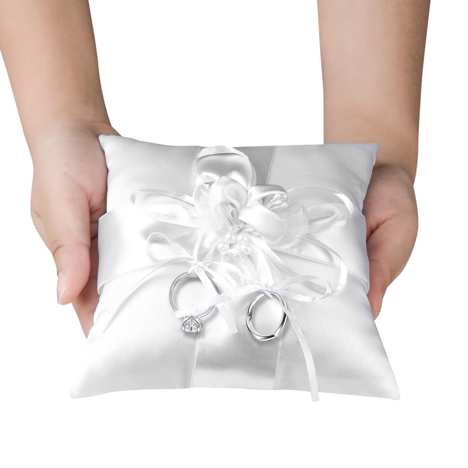 Elegant Cosmos Satin Wedding Ring Pillow with Ribbons - Ring Bearer Cushion for Bridal Ceremonies - Perfect for Church, Beach & Outdoor Weddings