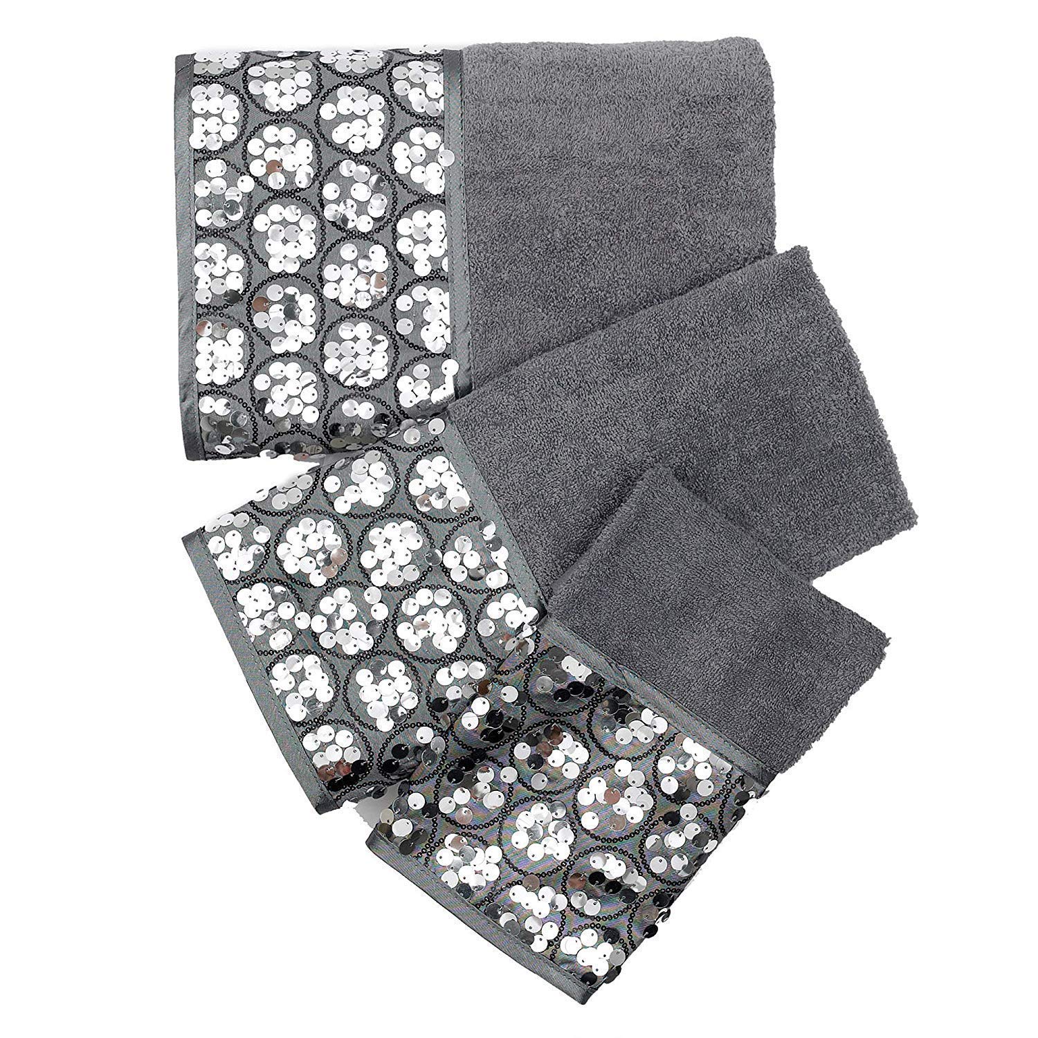 Luxury 13-Piece Full Bath Accessories Set - Includes Shower Curtain, Bath Towels, Bath Mat in Silver | Modern Bathroom Decor for Home & Hotel Use