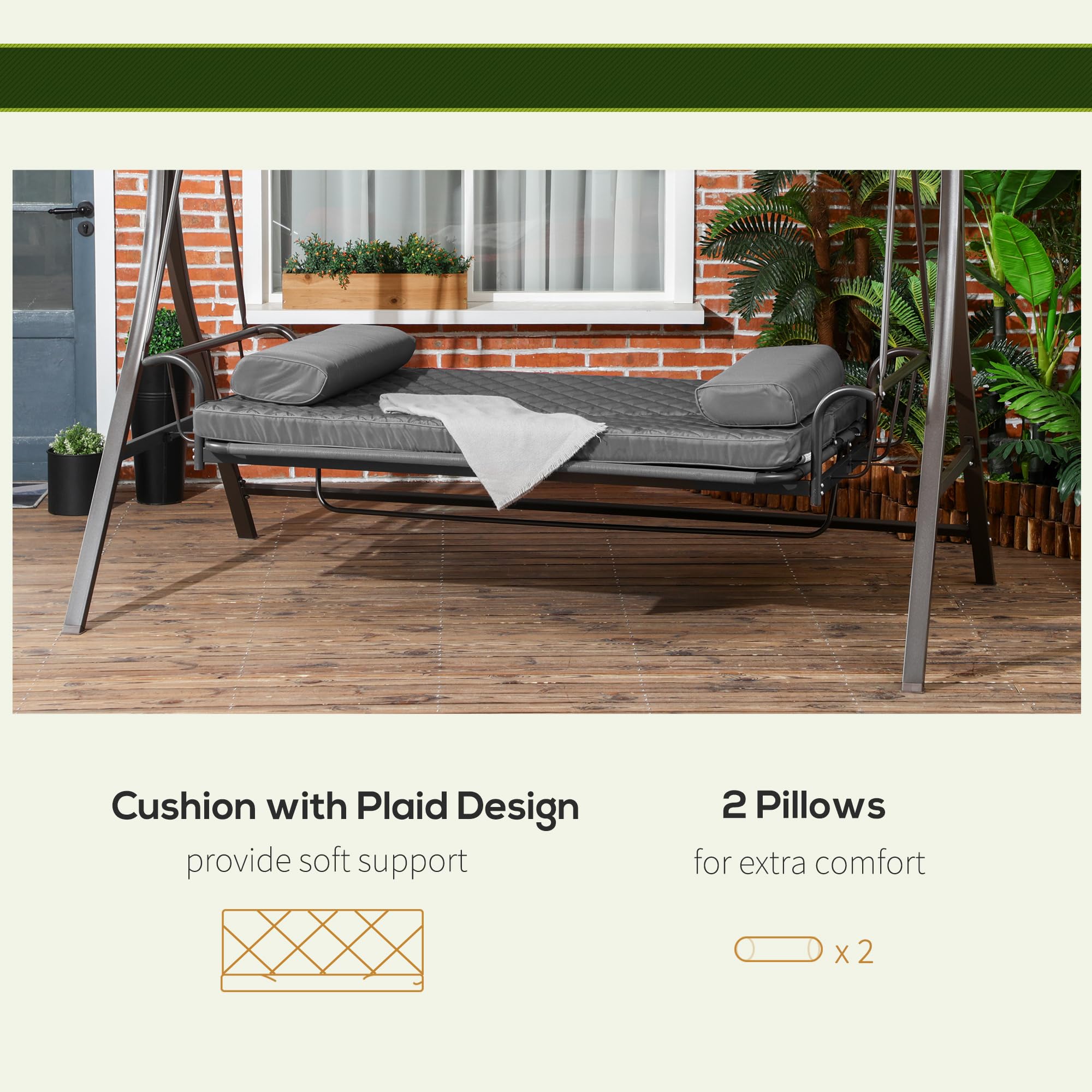 Outsunny 3-Person Patio Swing Chair Bed - Convertible Flatbed Outdoor Porch Glider with Adjustable Canopy & Removable Cushions - Perfect for Garden, Poolside, Backyard Relaxation (Gray) | Ideal for Lounging, Sunbathing, and Outdoor Napping