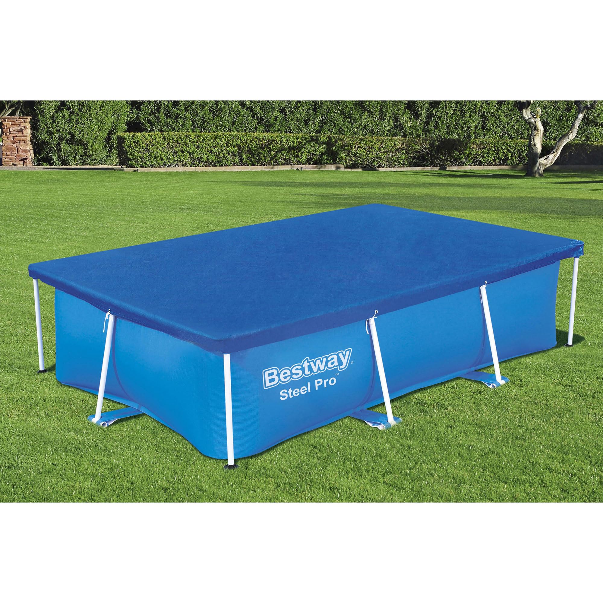 Bestway Flowclear Pro Rectangular Above Ground Swimming Pool Cover - Durable & UV-Resistant, Fits Steel Pro Pools, Outdoor Swimming Pool Protection (Blue) | Perfect for Backyard, Patio, and Summer Pool Maintenance
