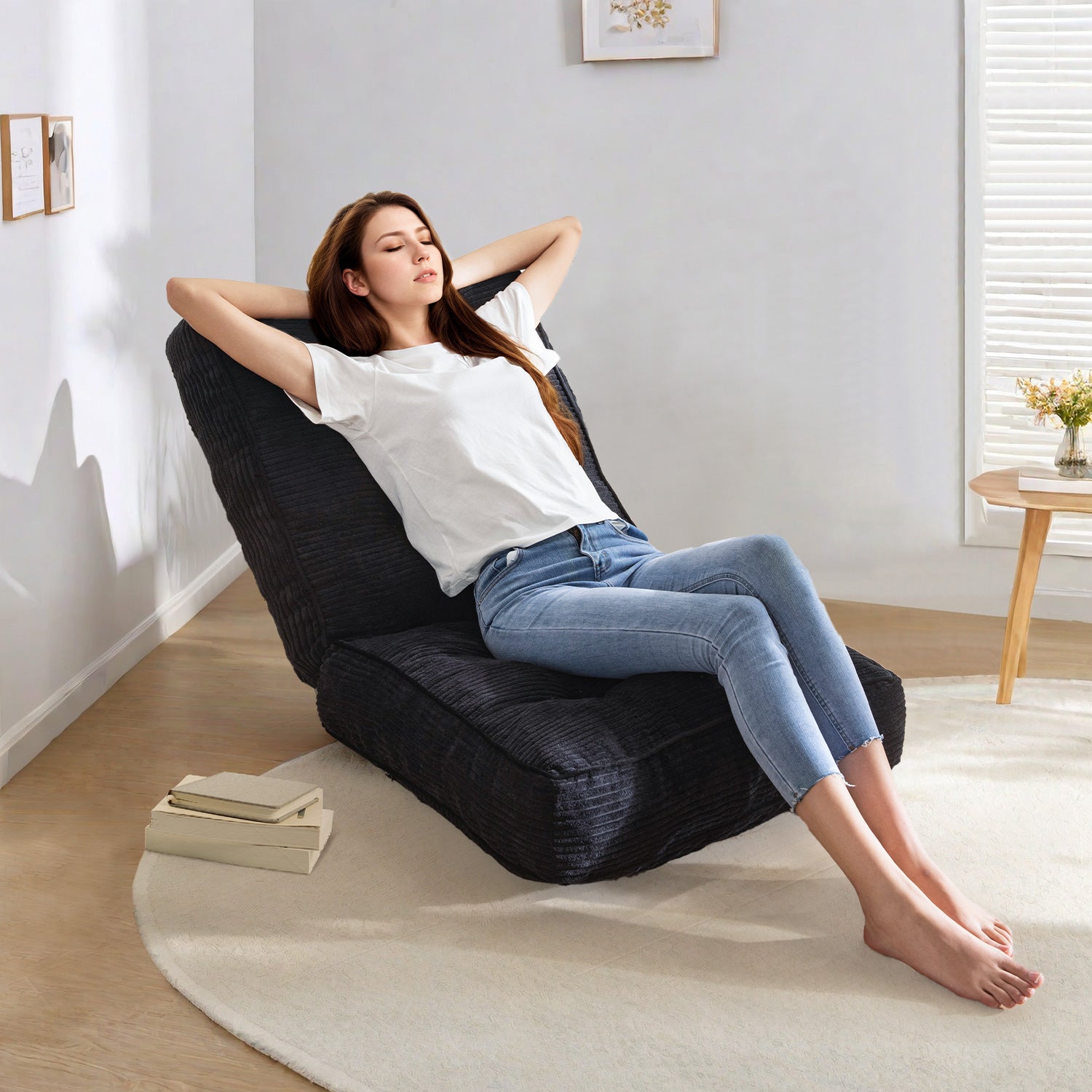 MAXYOYO Adjustable Floor Chair with Lumbar Support - Ergonomic Gaming & Meditation Seat for Adults - Comfortable Black Floor Cushion for Living Room, Bedroom & Office Use