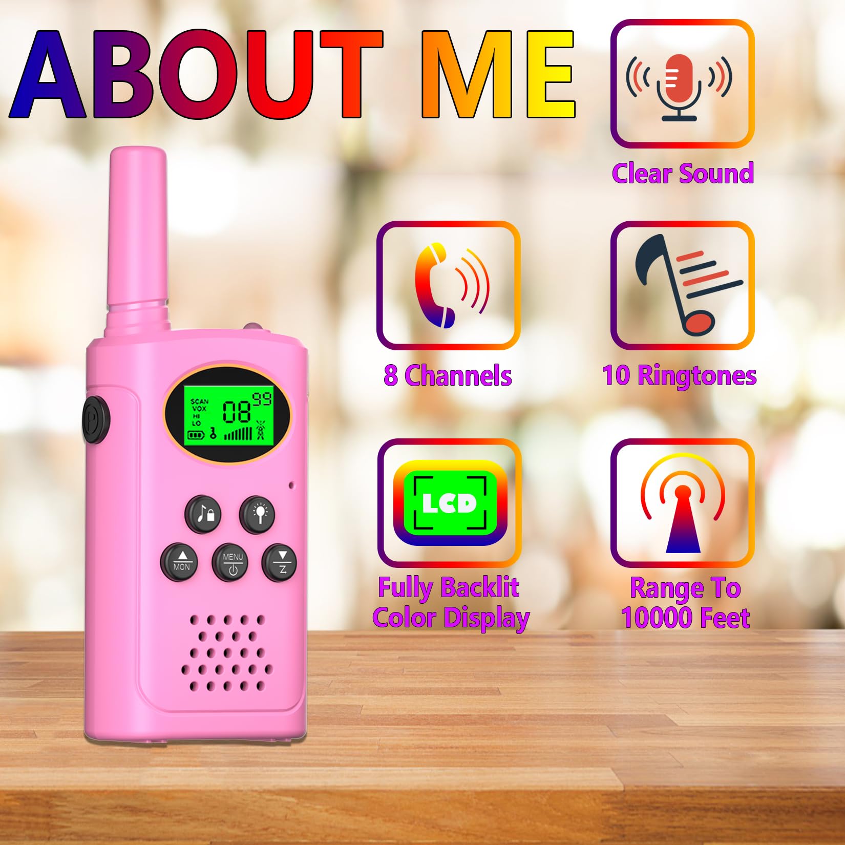 TUCHUNME Kids Walkie Talkies for Boys & Girls Ages 3-12 - 2-Way Radios with 8 Channels, 3-Mile Range, LCD Screen & Flashlight - Outdoor Adventure Toys for Camping, Hiking & Backyard Play (Pink)