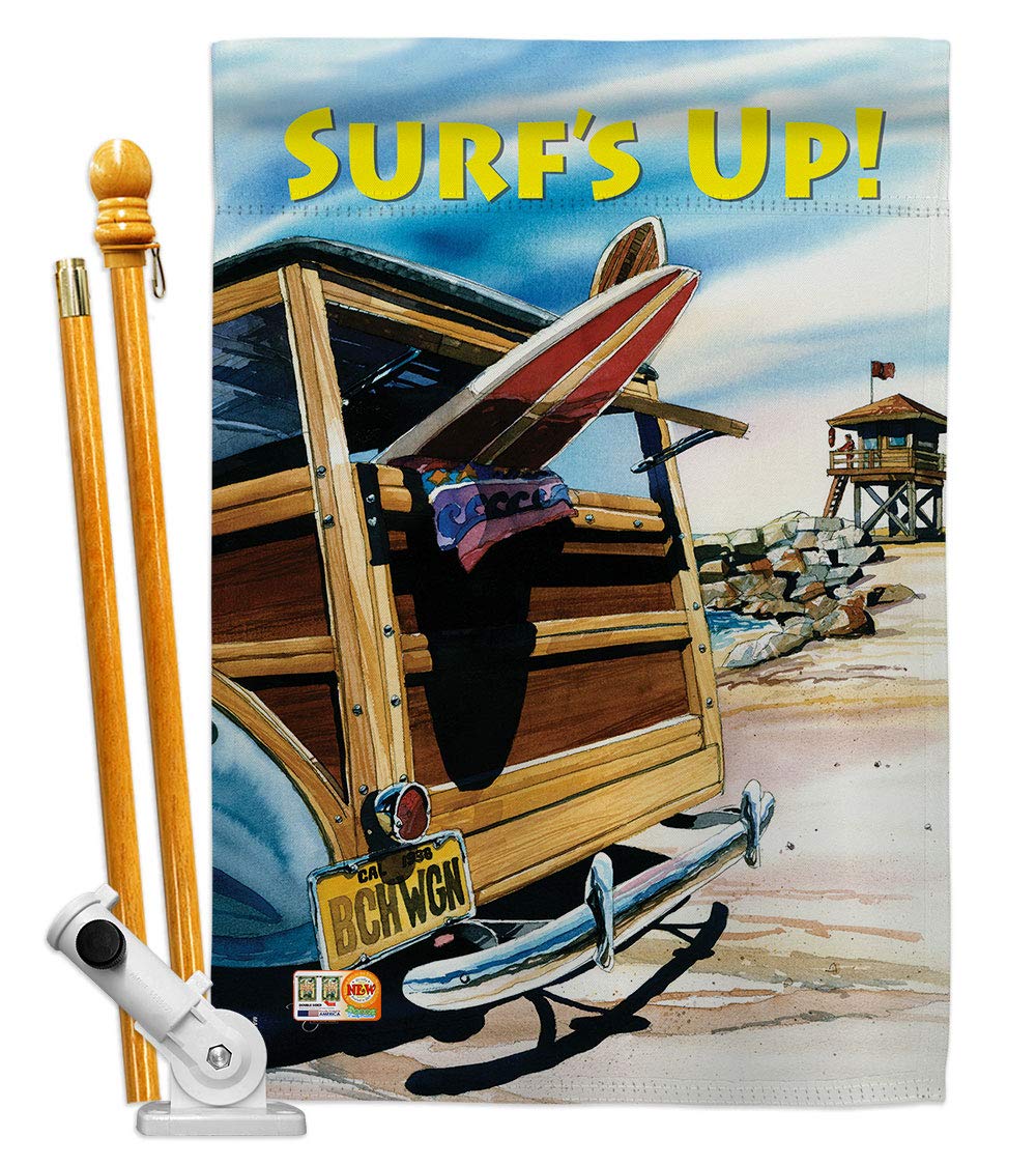 Premium 28x40 Inch Beach Wagon House Flag Set - Tropical Summer Party Decor for Poolside, Luau & Backyard Gatherings | Made in USA | Weather-Resistant Outdoor Yard Banner for Sunny Days & Seasonal Celebrations