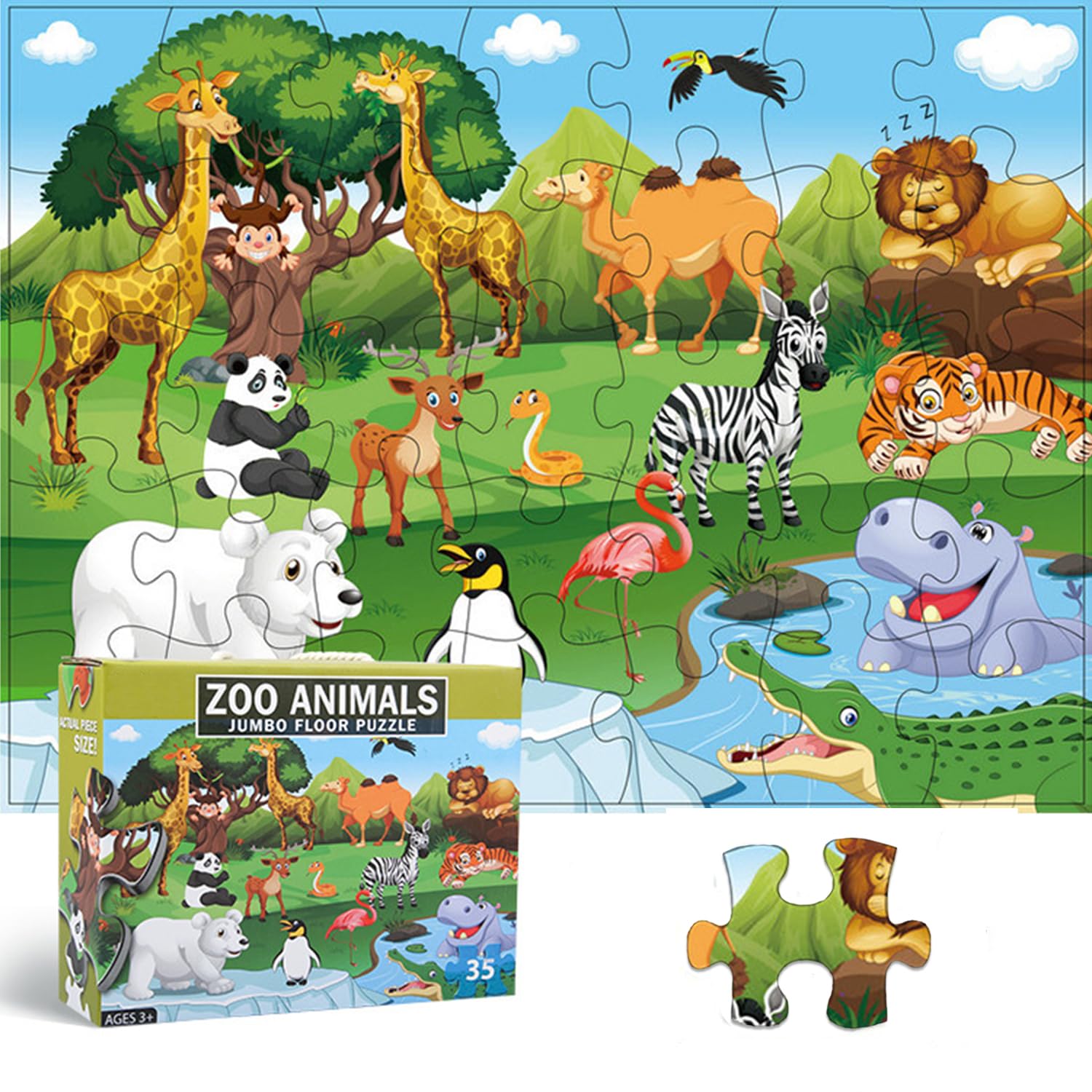 Jumbo Floor Puzzle for Kids Ages 3-8 - 35 Piece Large Jigsaw Puzzle with Grassland Animals - Preschool Learning & Educational Toys for Boys and Girls - Perfect Gift for Birthday & Classroom Activities