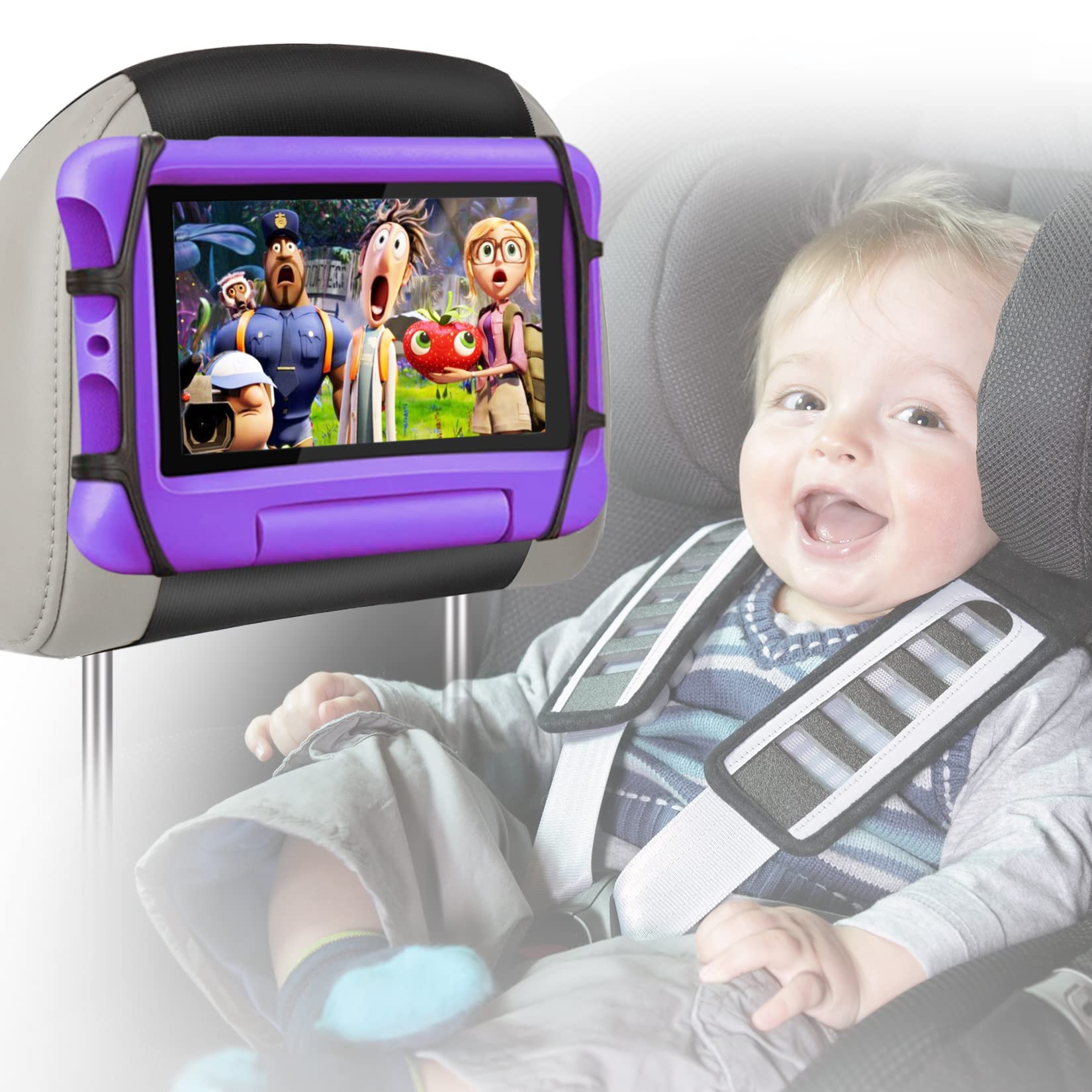 BIGASUO Universal Car Headrest Mount Holder for Tablets 7-10.5 Inch - Kids Back Seat Tablet Stand with Anti-Slip Strap & Silicone Grip - Perfect for Road Trips, Family Travel & In-Car Entertainment