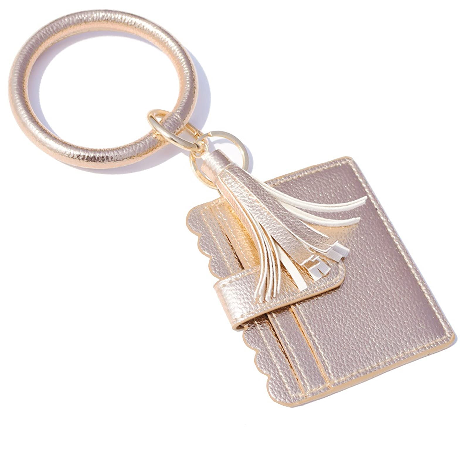 14K Gold Ring Size 7 with Tassel Charm - Stylish Wallet Key Wristband Bracelet Holder for Women | Perfect for Keychain, Hand Jewelry & Everyday Fashion Accessories