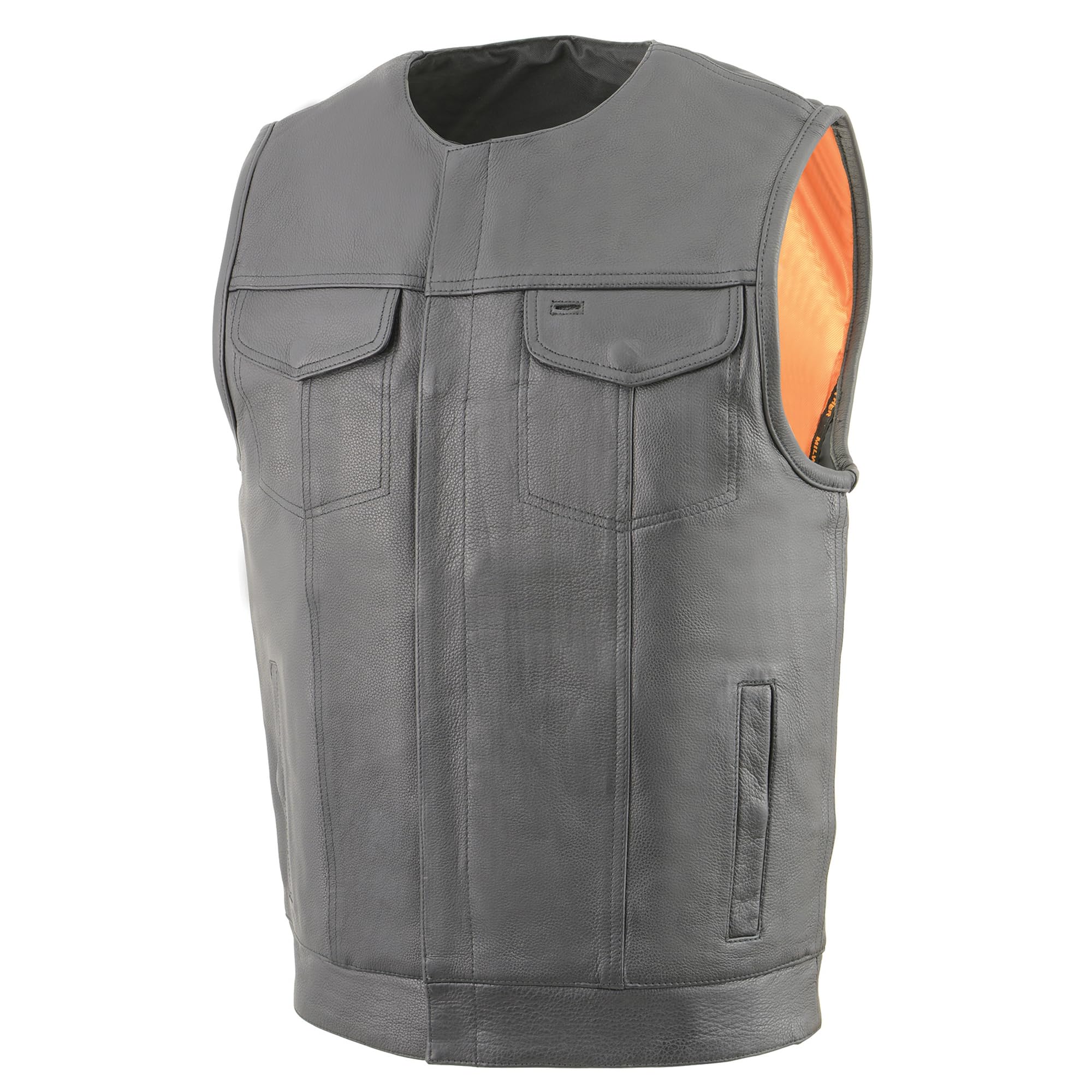 Milwaukee Leather MLM3511 Men's Snap & Zip Front Collarless Leather Vest for Motorcycle Riding & Casual Wear