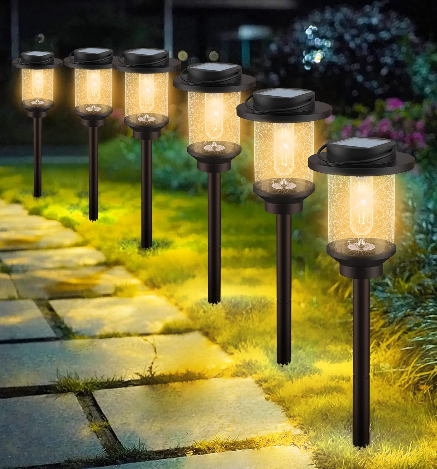Solar Powered Outdoor Lights Waterproof - 6 Pack Bright LED Solar Pathway Lights for Walkway, Yard, Backyard, Lawn, Patio & Driveway - Weather Resistant Garden & Landscape Decoration for Home & Commercial Use
