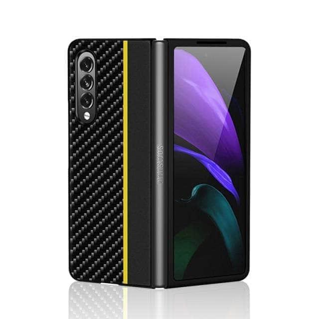 Samsung Galaxy Z Fold 3 Case - Premium Carbon Fiber Texture Leather Phone Cover with Kickstand | Slim Protective Case for Work, Travel & Everyday Use