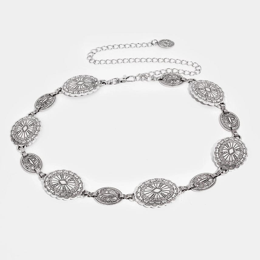Silver Oval Chain Western Belt for Women & Men - Stylish Cowboy Belt Buckle for Jeans, Dresses & Western Outfits - Perfect for Rodeo, Country Music & Casual Wear