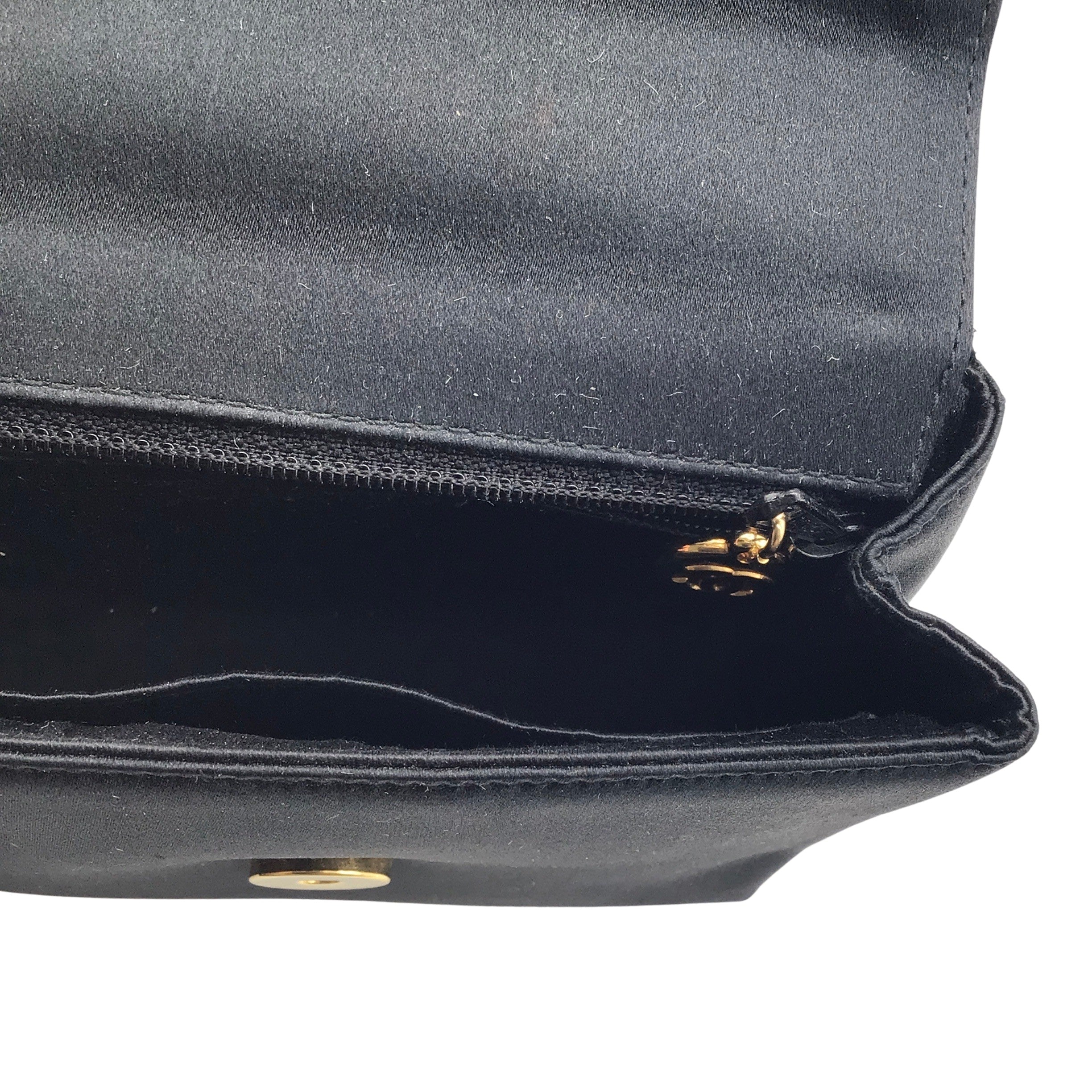 Chanel Black Bead Embellished Satin Mini Shoulder Bag for Women | Luxury Evening Clutch | Perfect for Parties, Weddings & Special Occasions