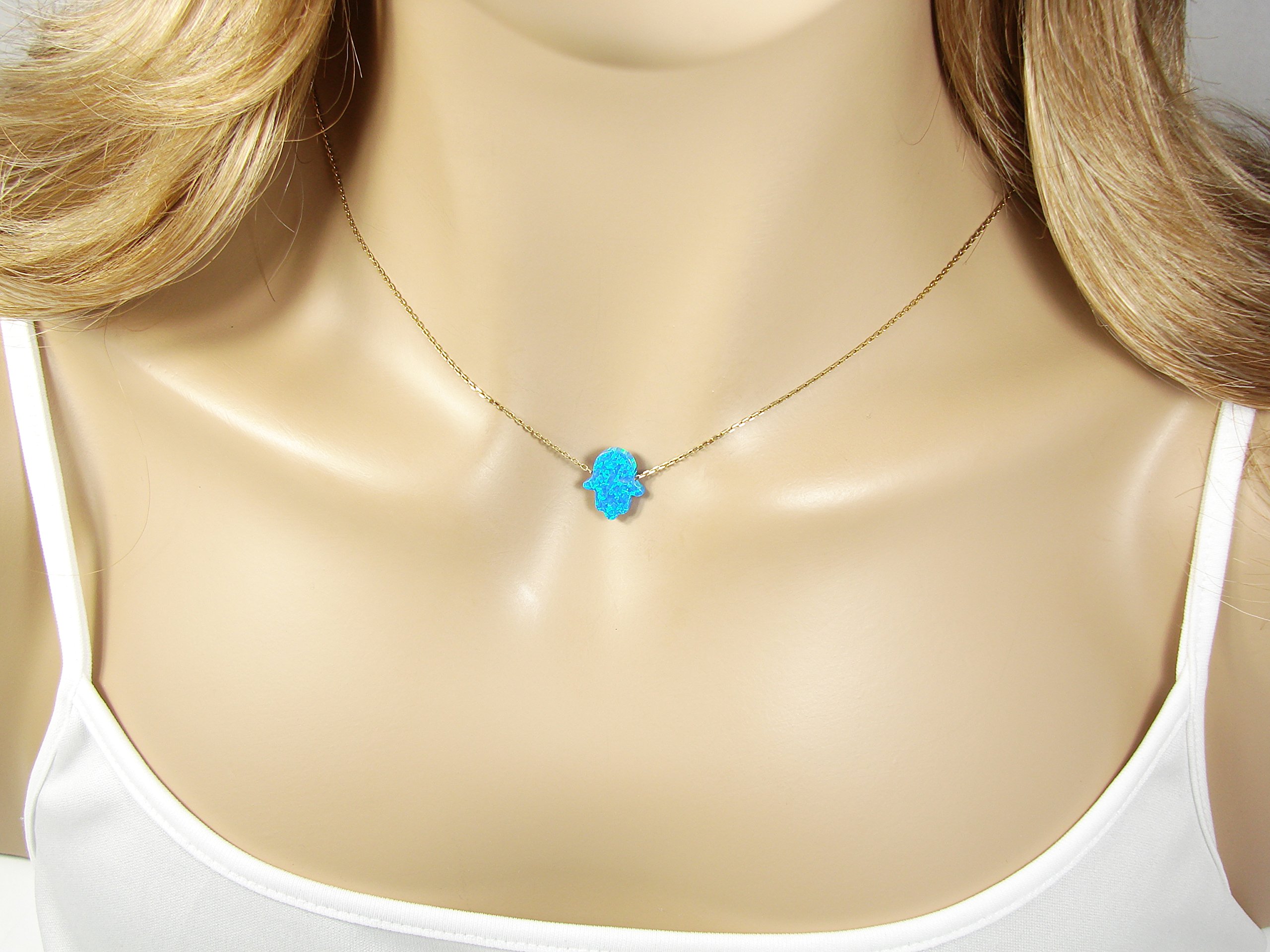 Blue Opal Hamsa Necklace - Gold Plated 925 Sterling Silver Pendant for Women, Perfect for Everyday Wear, Gift Giving & Spiritual Protection