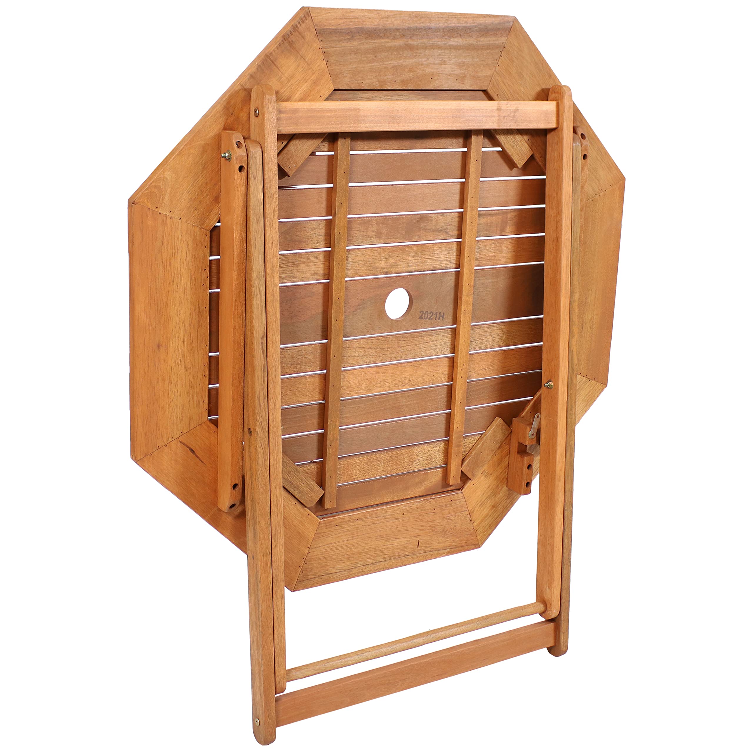 Sunnydaze Meranti Wood Octagon Outdoor Folding Patio Table - Teak Oil Finish - Perfect for Backyard, Garden, Poolside & Patio Dining