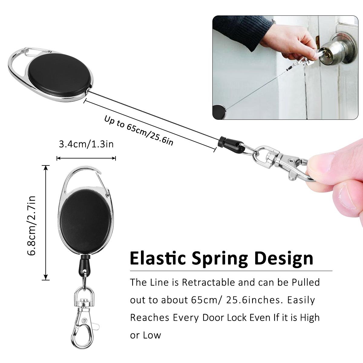 YoungRich 4-Pack Retractable Keychain with Belt Clip - Heavy Duty Spring Lanyard Reel for Men & Women - Key Holder for ID Badge, Car Keys & Office Keys (Black) - Perfect for Work, Home & Outdoor Activities