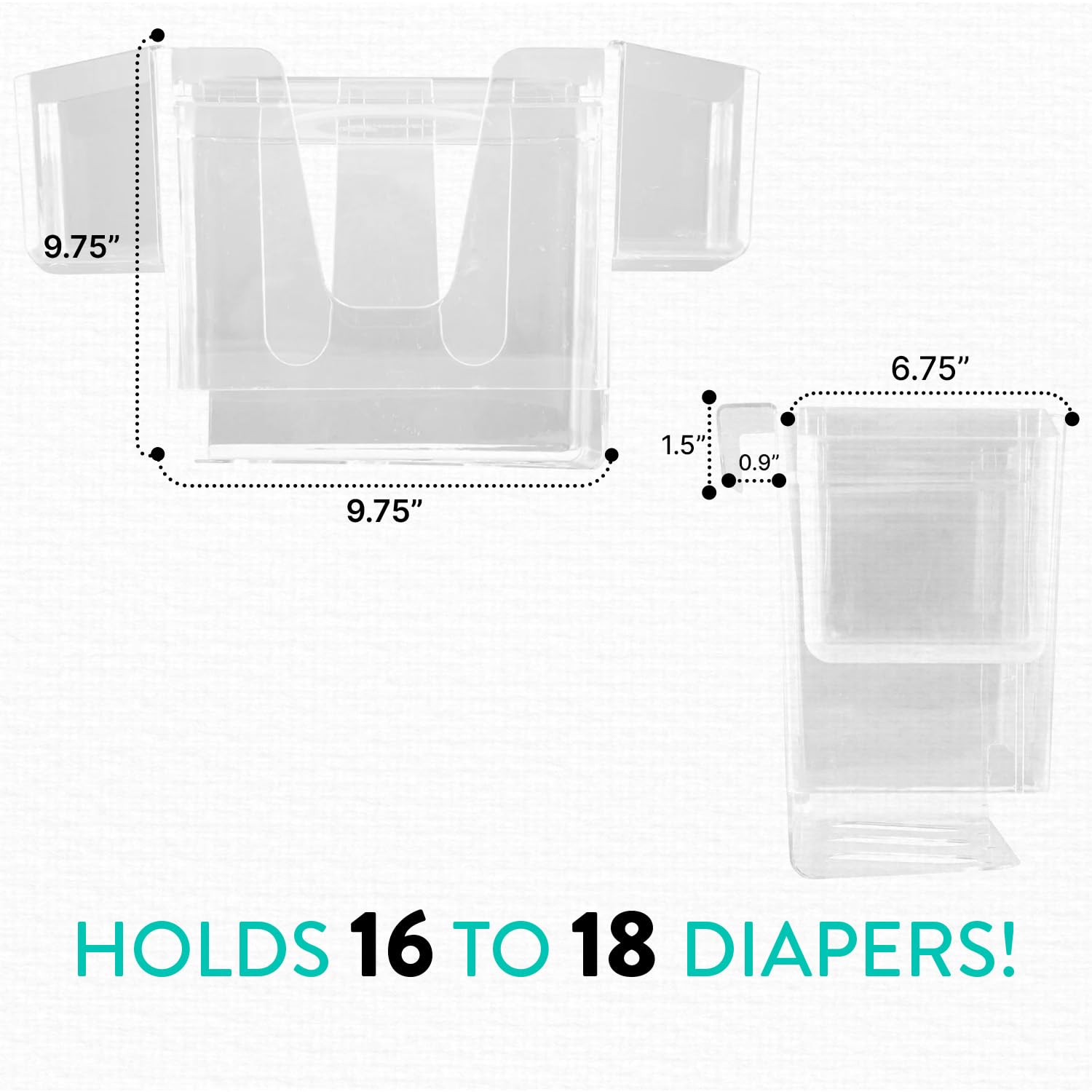 Prince Lionheart Clear Acrylic Diaper Depot - Baby Diaper Storage Organizer for Nursery, Changing Table & Closet - Perfect for Disposable & Cloth Diapers