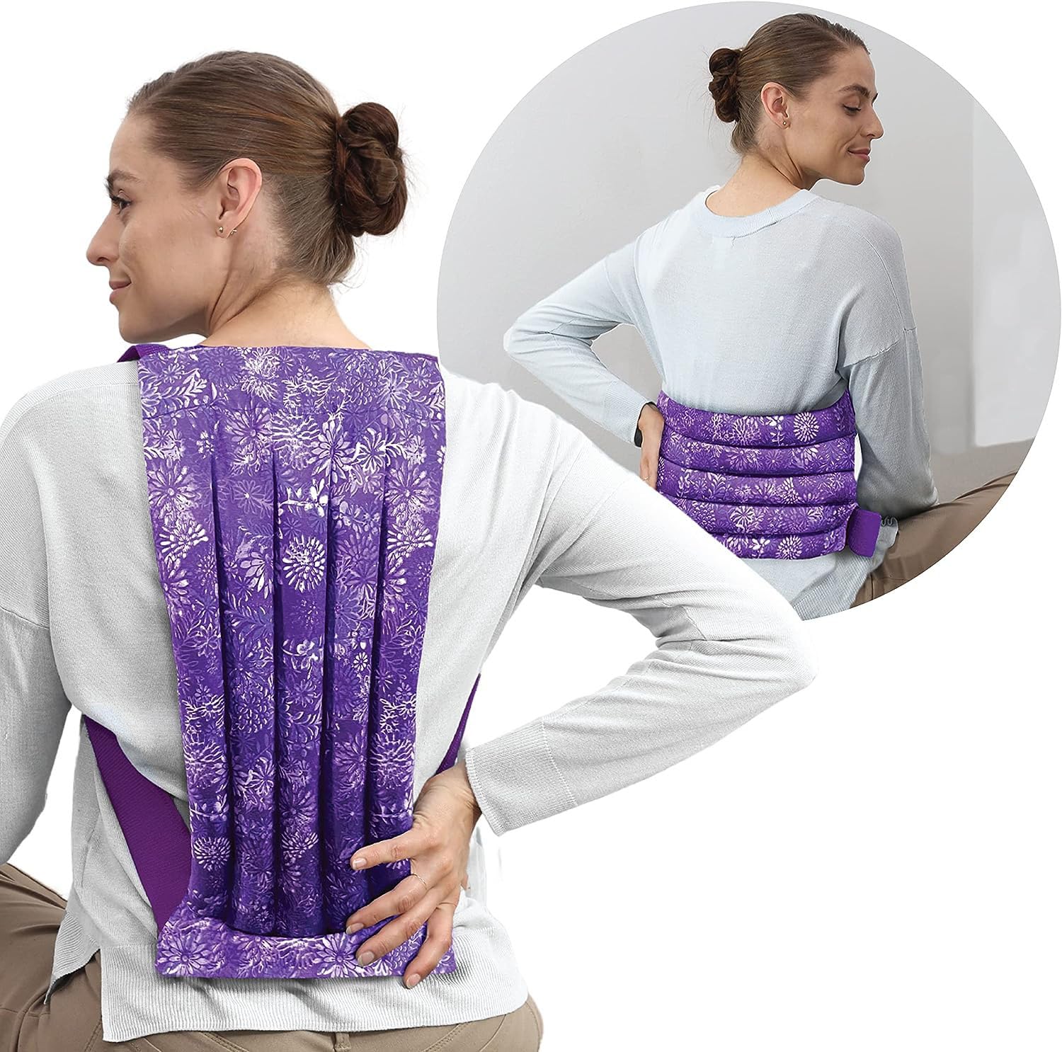 Nature Creation Reusable Microwave Heat Pad - Soothing Hot Pack for Back Pain, Sore Muscles & Spine Relief - Microwavable Heating Pad with Purple Flowers (1 Pack) - Perfect for Home, Office & Travel Use