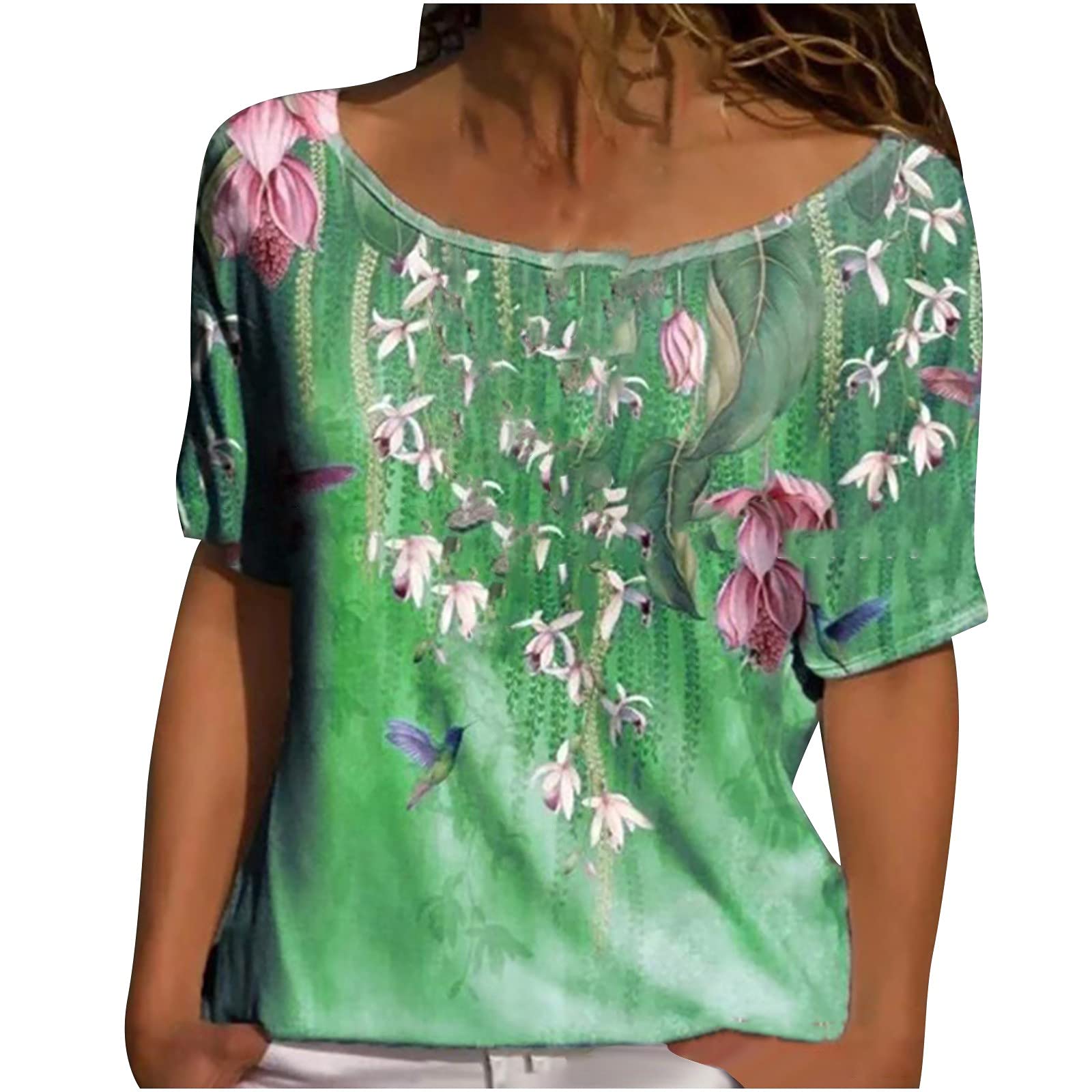 LADIGASU Women's Floral Short Sleeve T-Shirt - Casual Crewneck Summer Blouse for Women | Perfect for Beach Outings, Picnics & Everyday Wear
