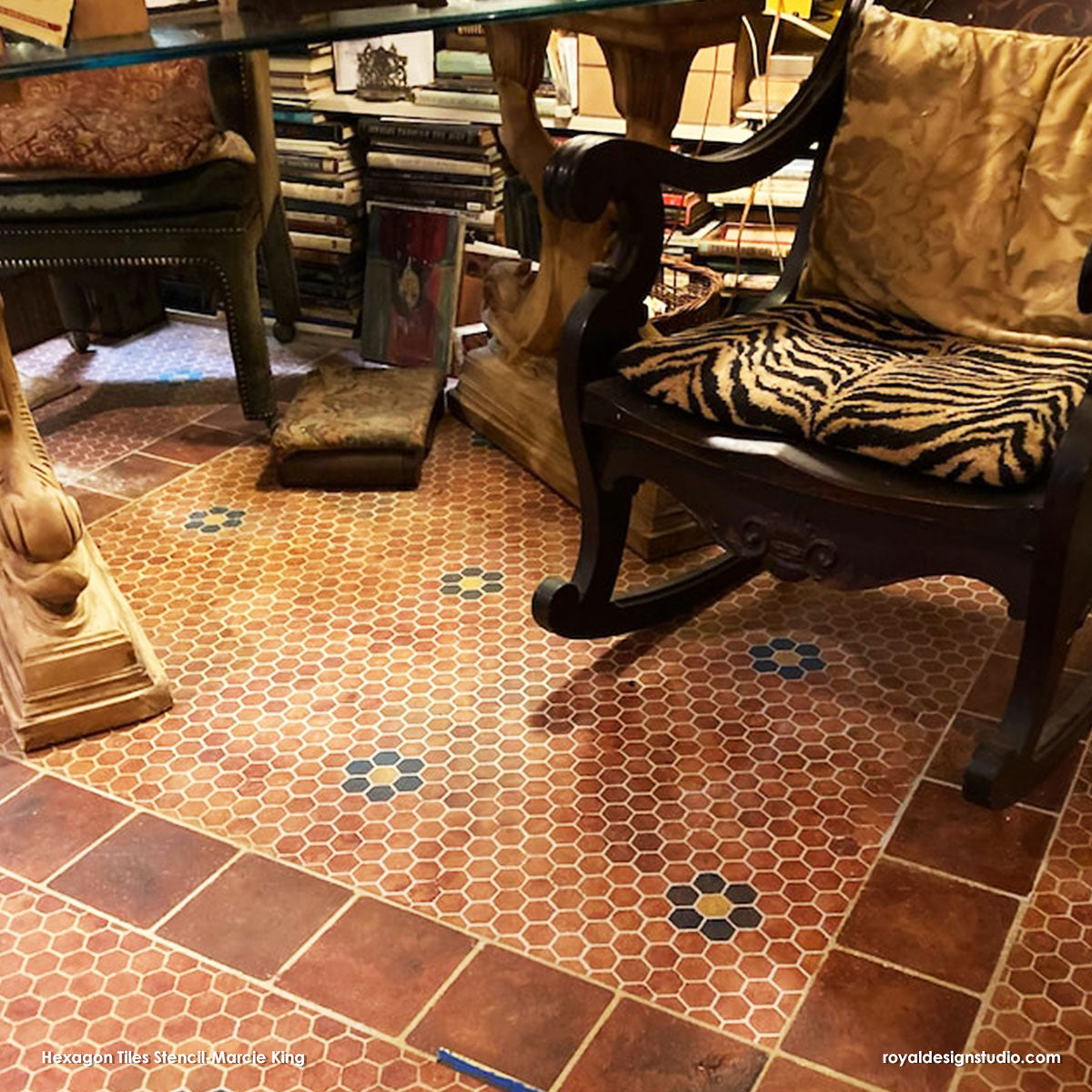 Hexagon Tile Floor Stencil - Reusable DIY Floor Painting Template for Concrete, Wood, Porcelain - Perfect for Home, Patio, Garage & Bathroom Renovation Projects