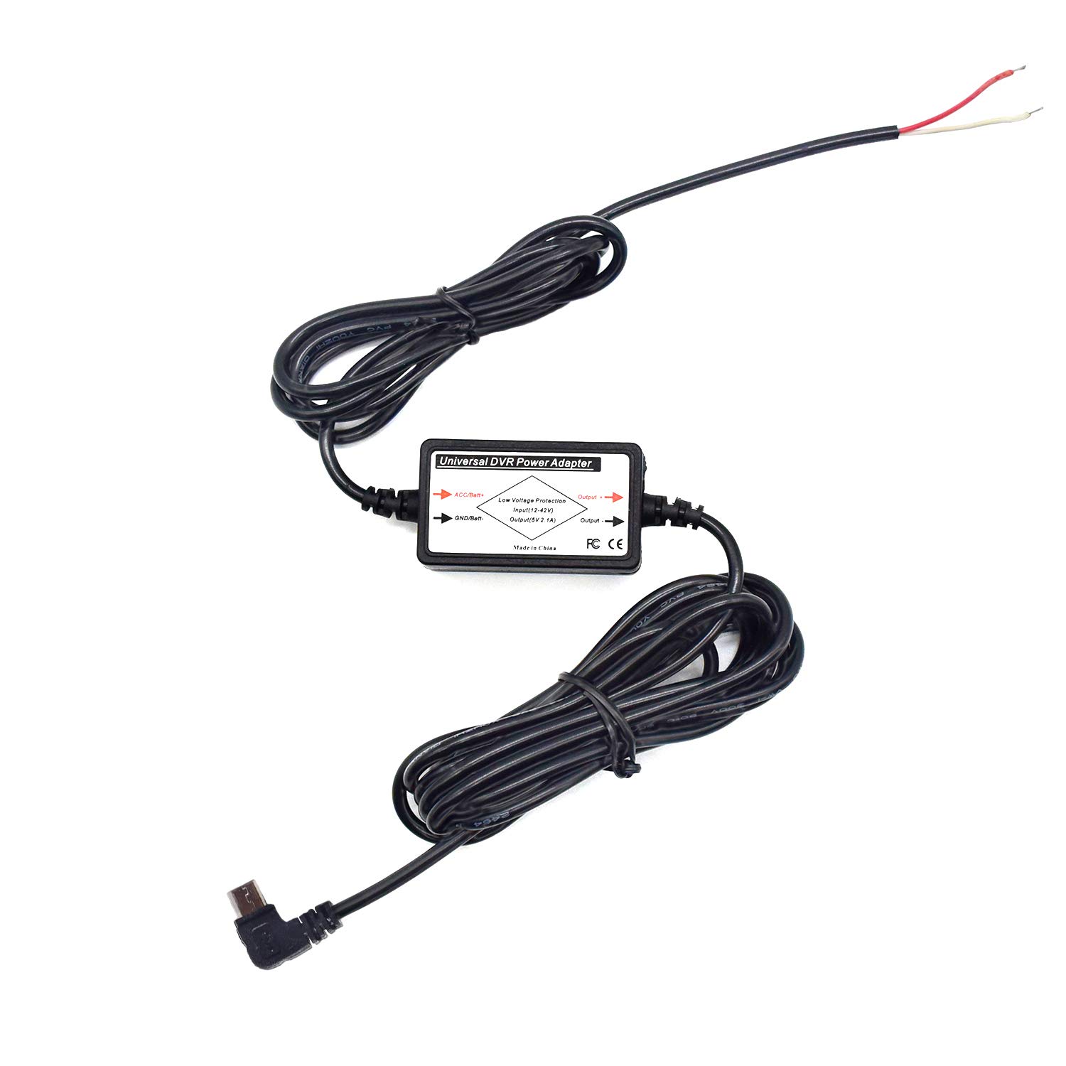 12V to 5V Right Angle Micro USB Car Charger Cable - Dash Cam Hardwire Kit for GPS, DVR & Tablets - 12-24V Input - Perfect for Dash Cams, Car Navigation & Vehicle Recording Systems