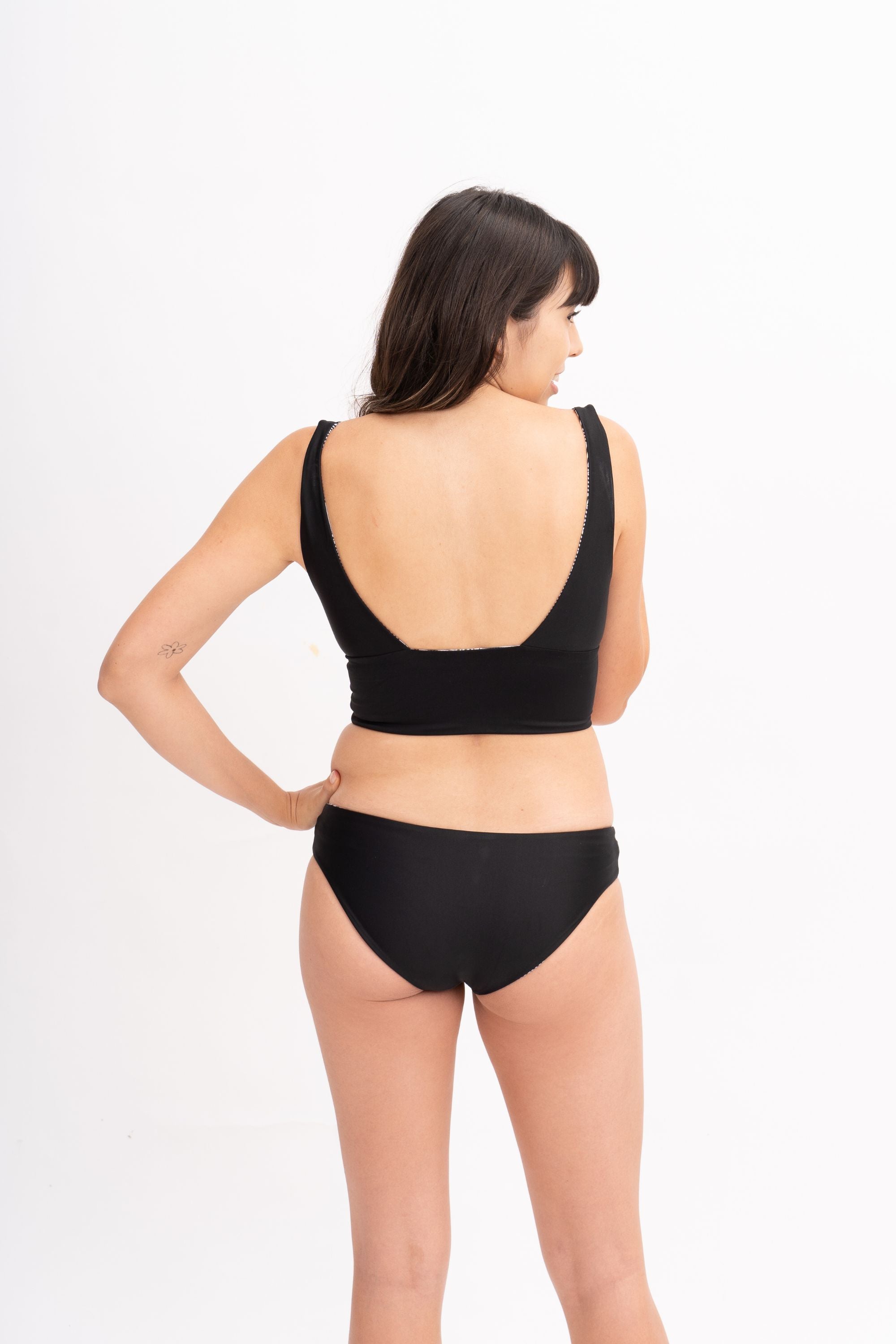 Reversible Sipadan Crop Bikini Top - Black/Tile Print | Swimwear for Beach Vacation & Summer Pool Party