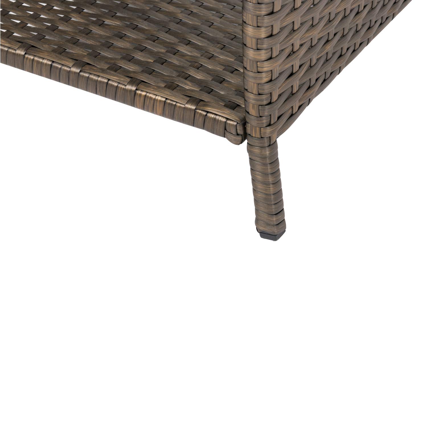 Kinsuite PE Patio Side Table - Outdoor Wicker Coffee Table with Glass Top, Rattan End Table with Iron Frame for Backyard, Lawn, Balcony & Pool - Perfect for Relaxing, Entertaining & Outdoor Decor (Dark Blonde)