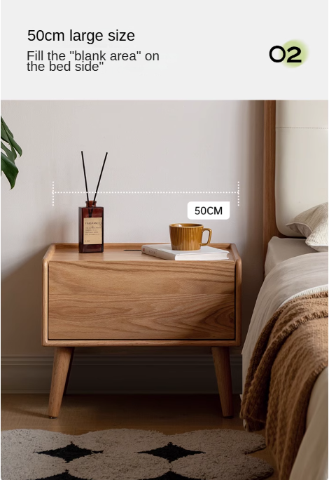 Solid Oak Wood Nightstand with Built-in USB Outlet - Perfect for Bedroom, Living Room, or Office Use