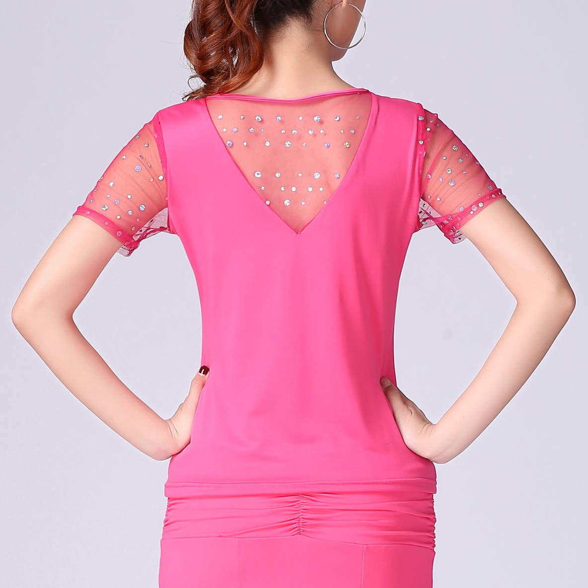 Elegant White Sweetheart Sequin Short Sleeve Dance Top for Ballroom & Latin - Perfect for Practice, Performances, and Dance Competitions
